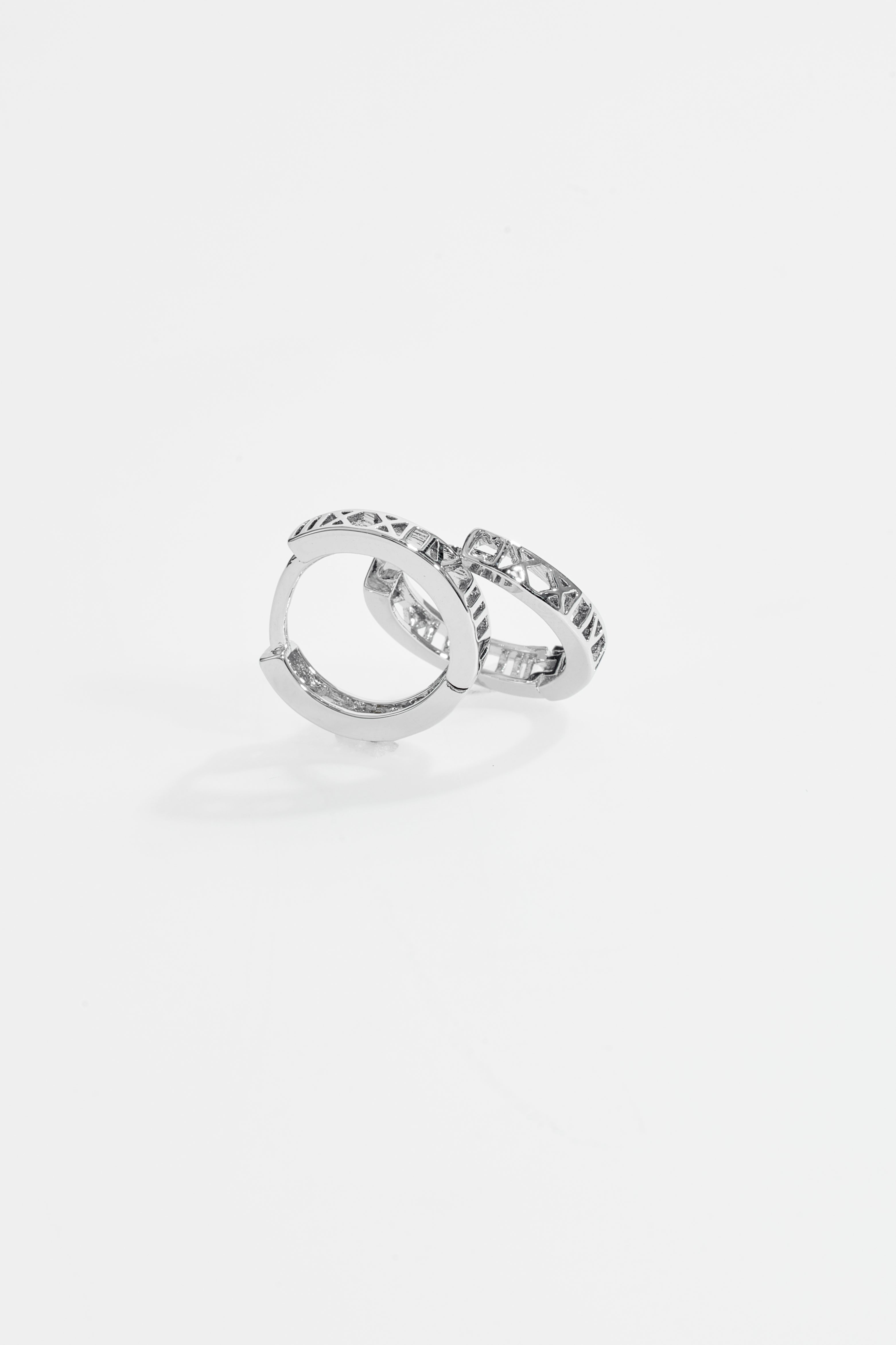 Silver-Plated Roman Numeral Cut-Out Hoop Earrings for Women