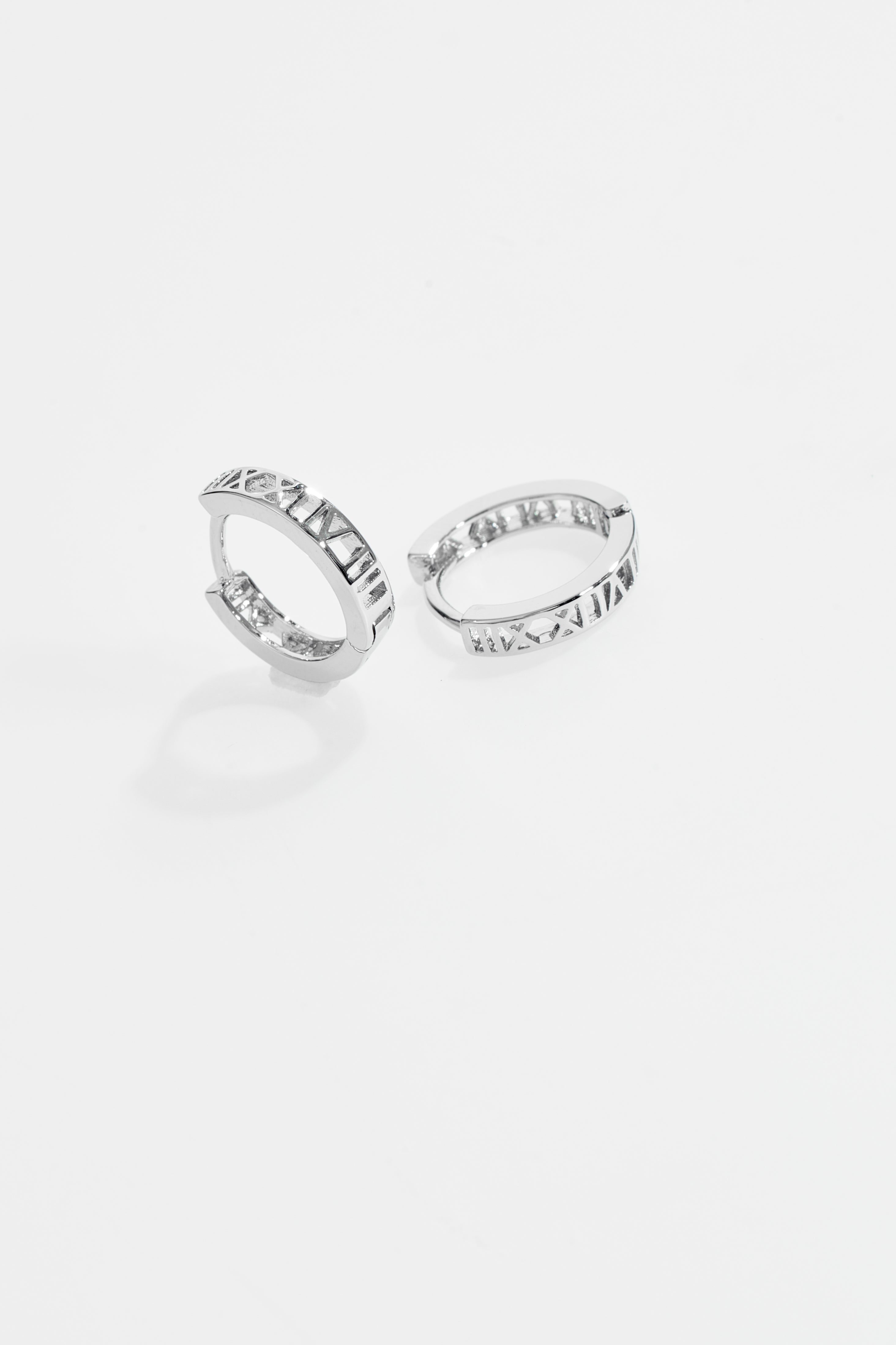 Silver-Plated Roman Numeral Cut-Out Hoop Earrings for Women