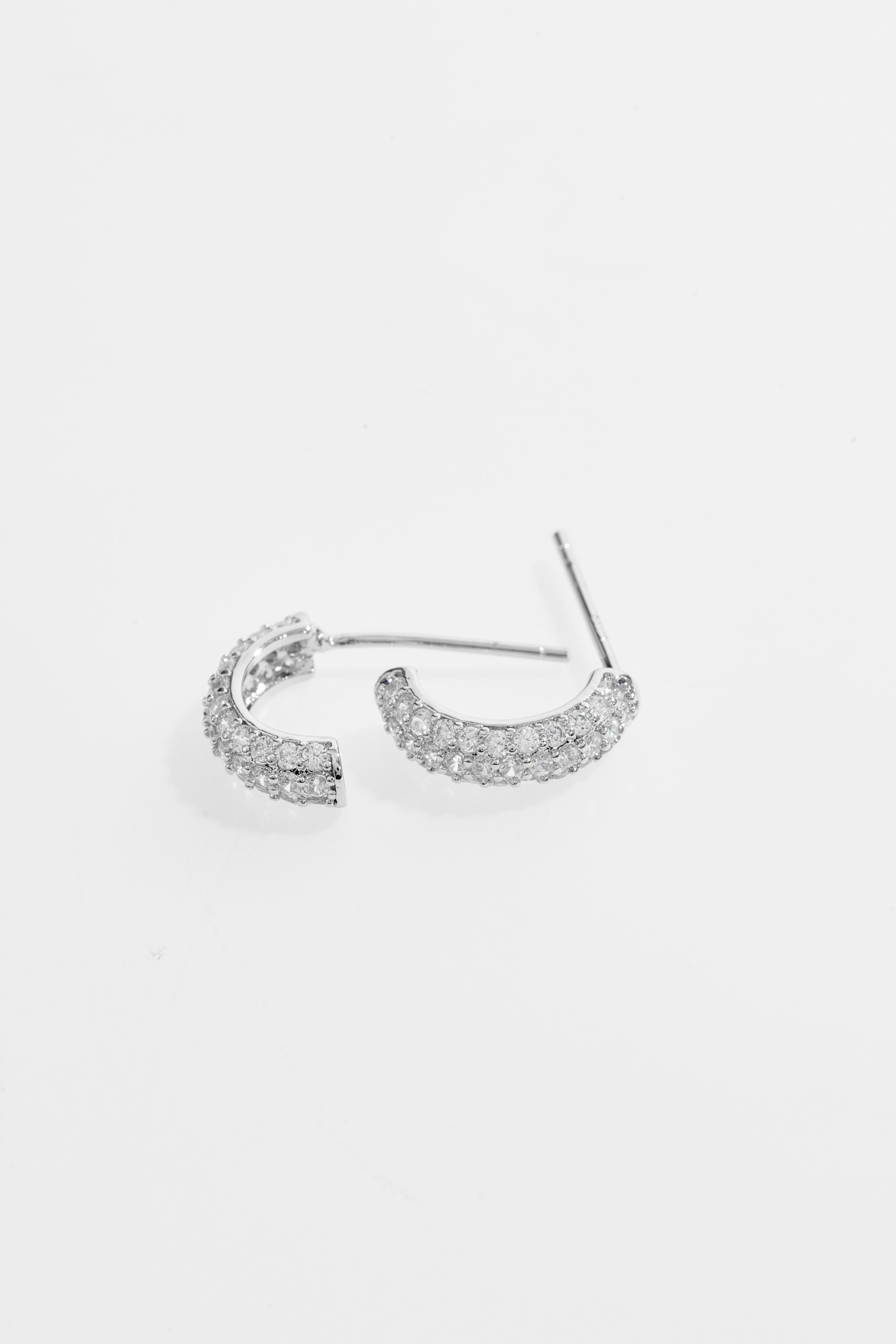 Silver-Plated Pavé CZ Huggie Hoop Earrings for Women