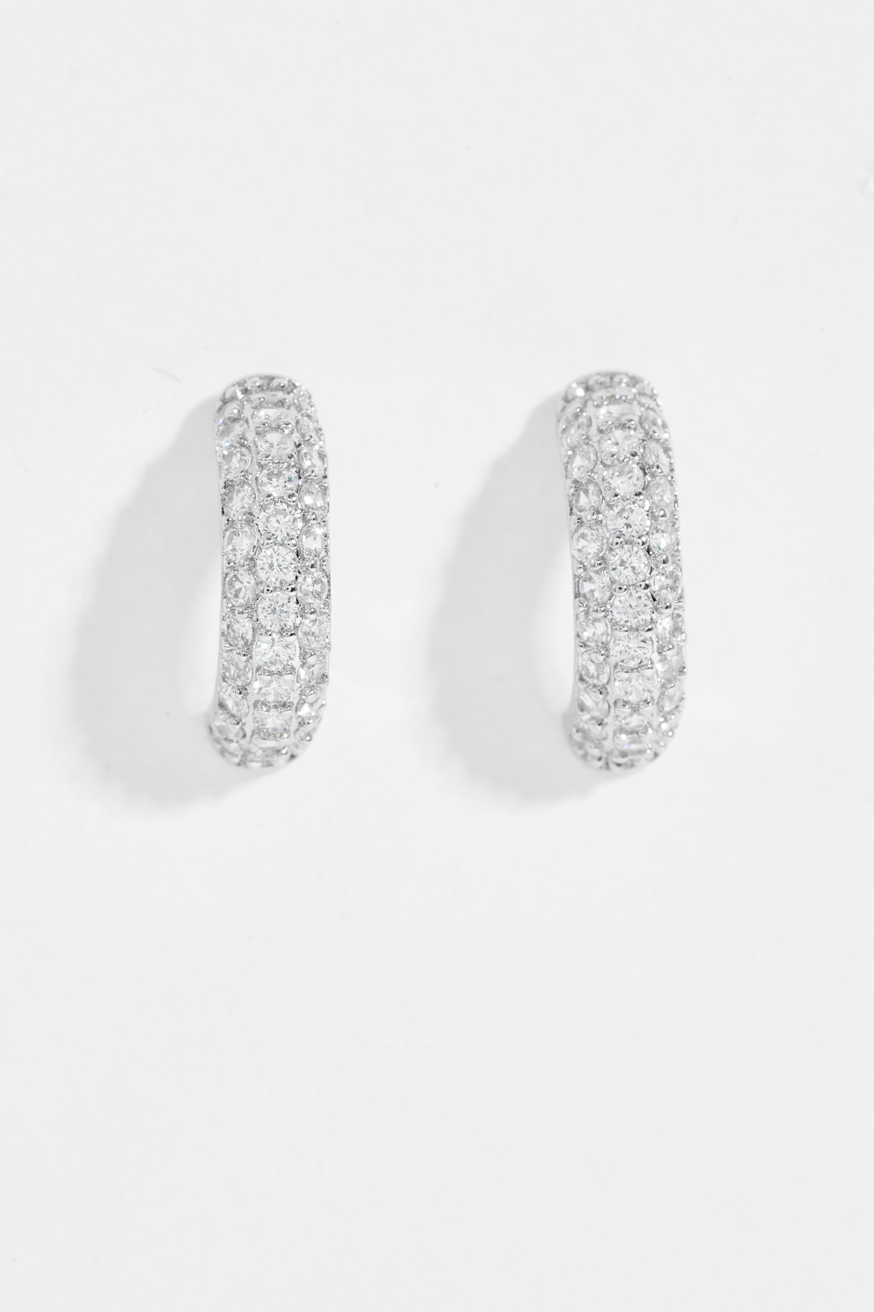 Silver-Plated Pavé CZ Huggie Hoop Earrings for Women