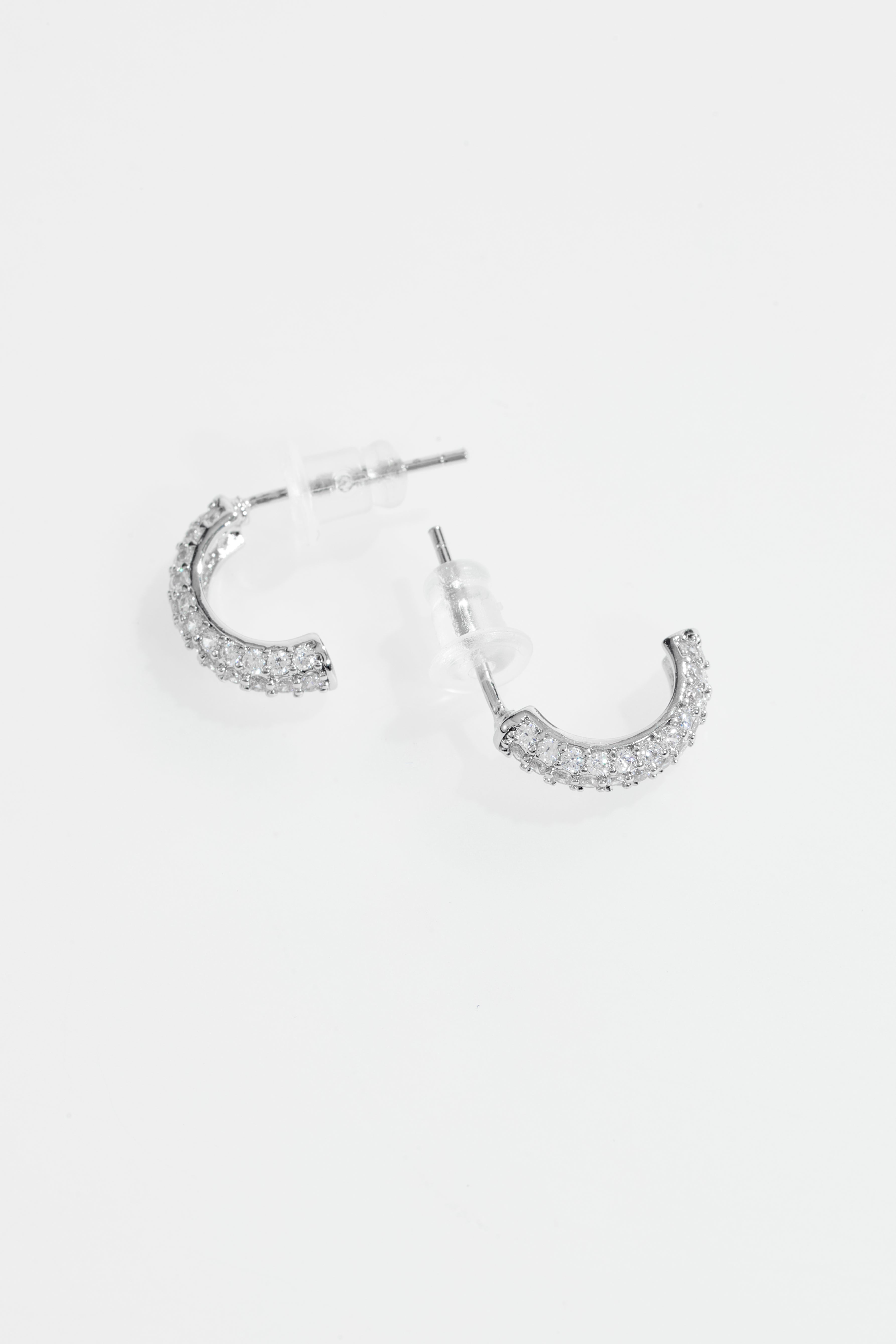 Silver-Plated Pavé CZ Huggie Hoop Earrings for Women