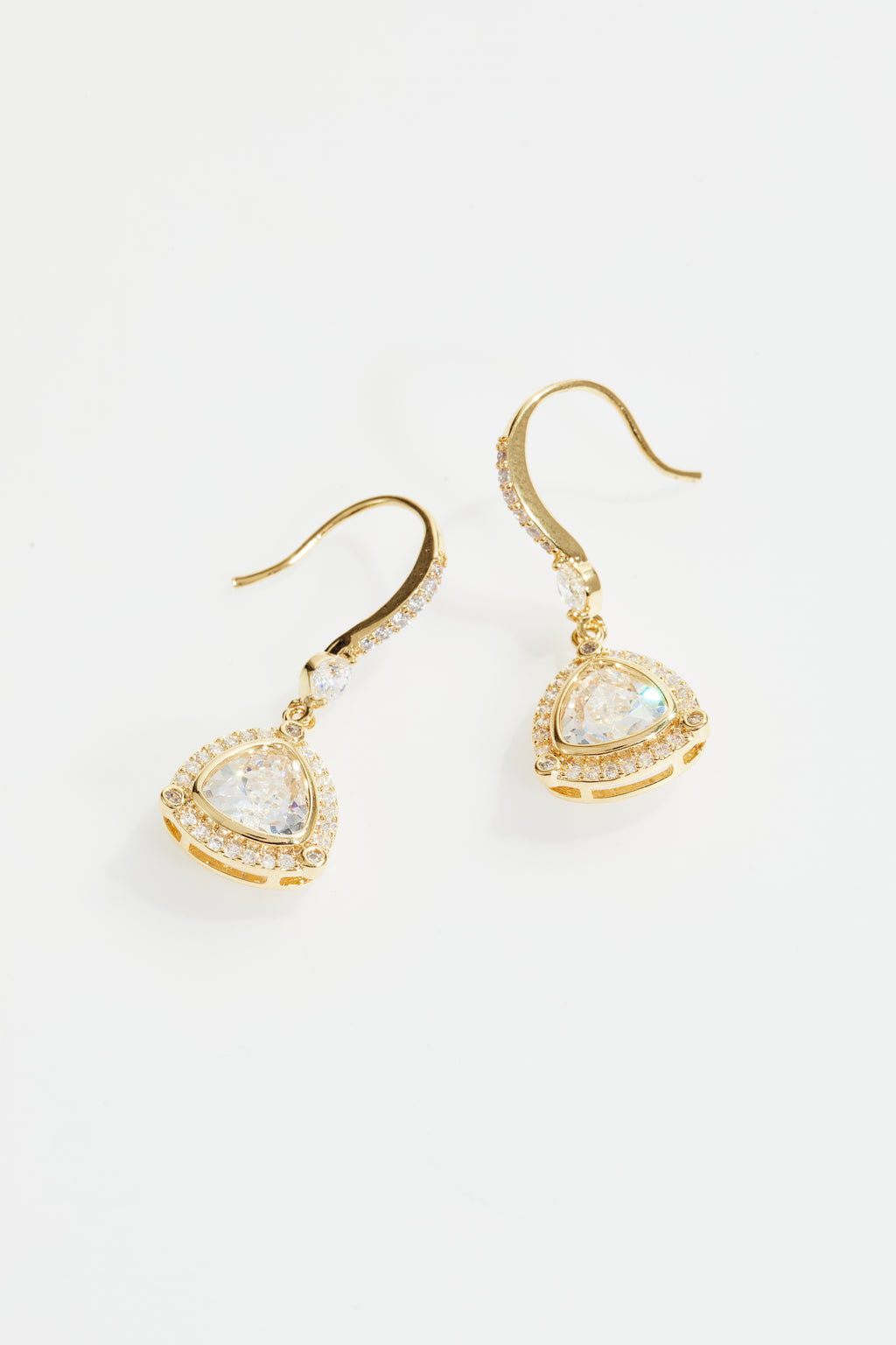Gold-Plated Pear Halo CZ Drop Earrings for Women
