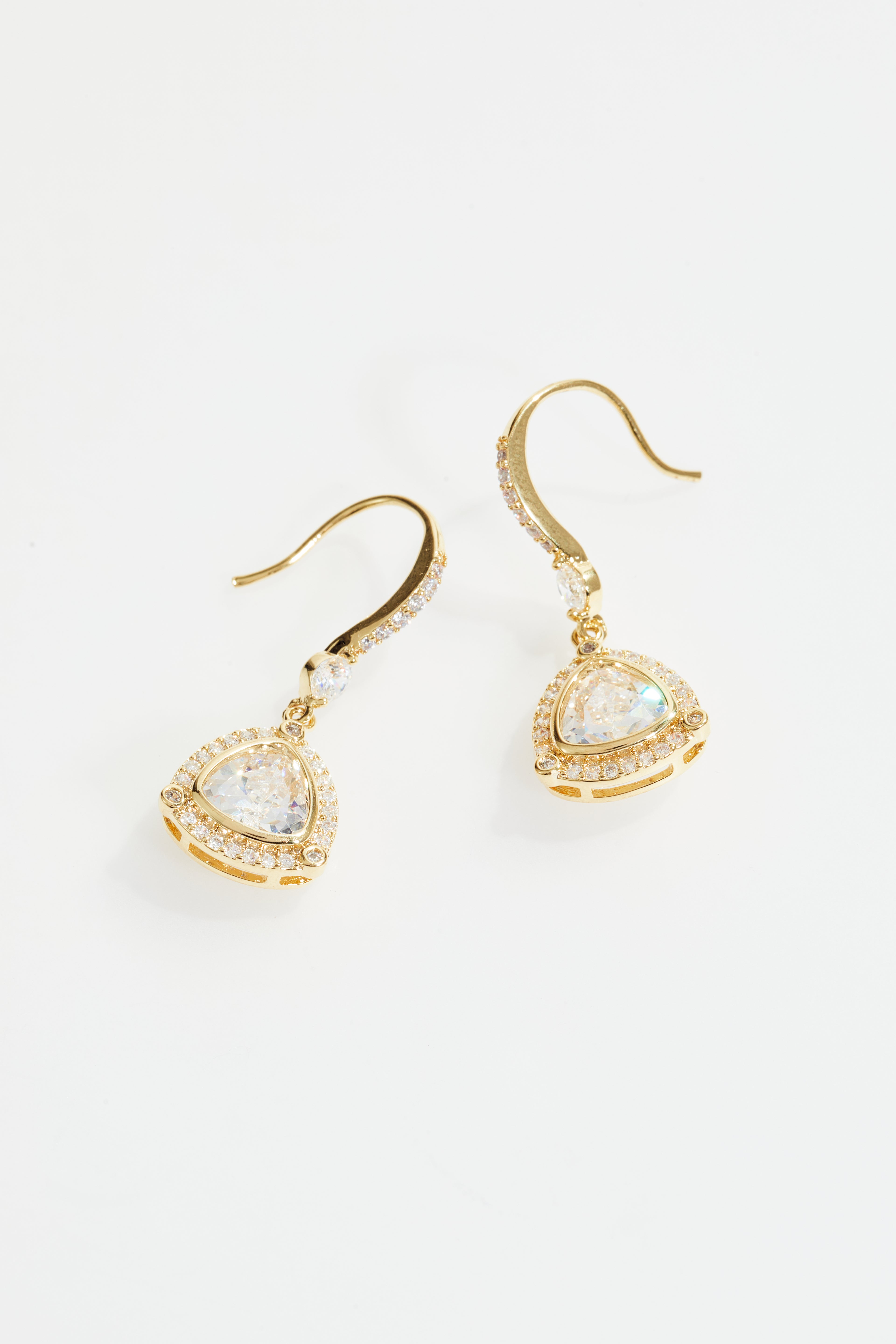 Gold-Plated Pear Halo CZ Drop Earrings for Women