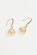 Gold-Plated Pear Halo CZ Drop Earrings for Women
