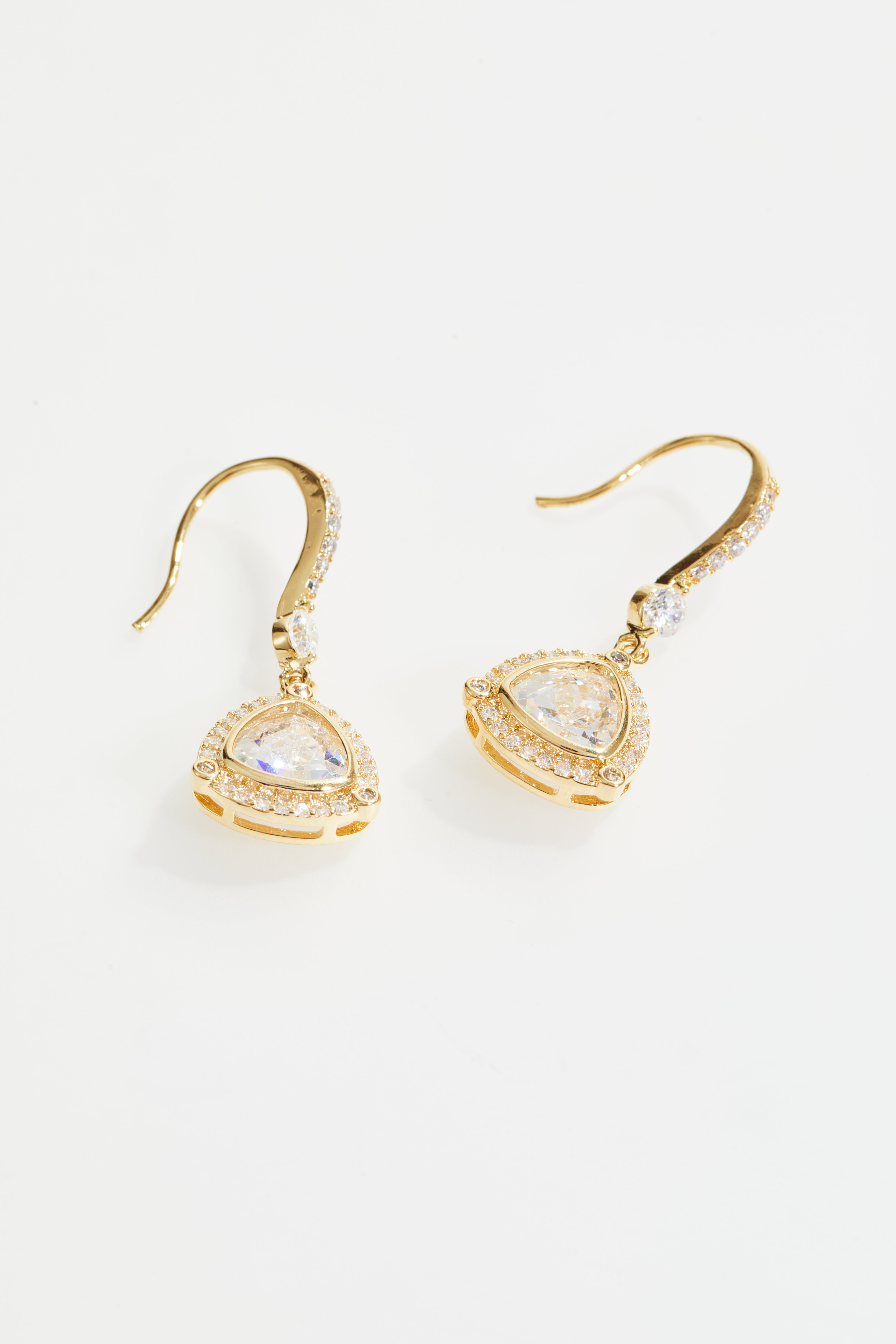 Gold-Plated Pear Halo CZ Drop Earrings for Women