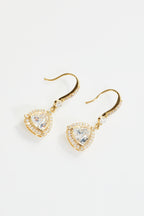 Gold-Plated Pear Halo CZ Drop Earrings for Women