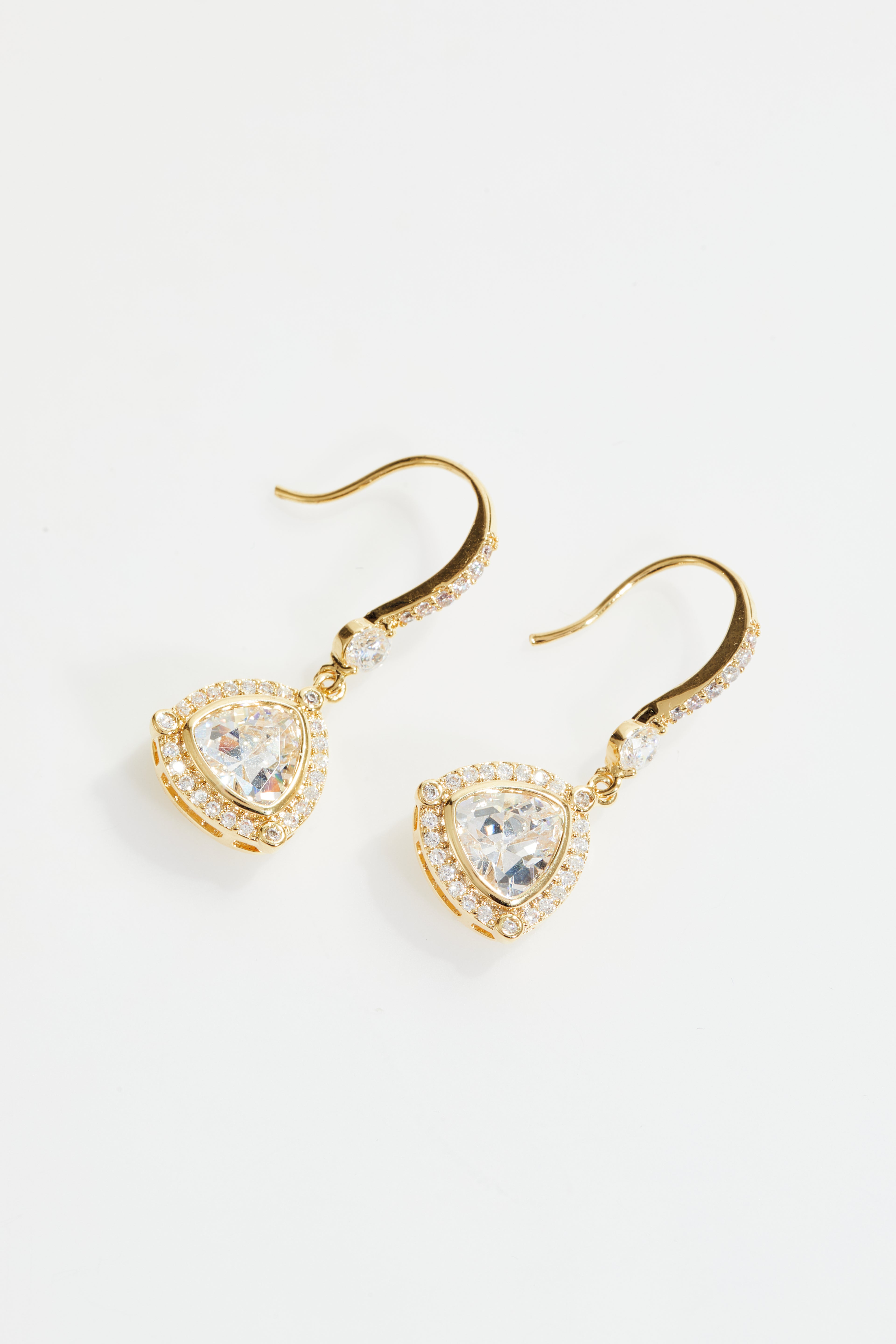 Gold-Plated Pear Halo CZ Drop Earrings for Women