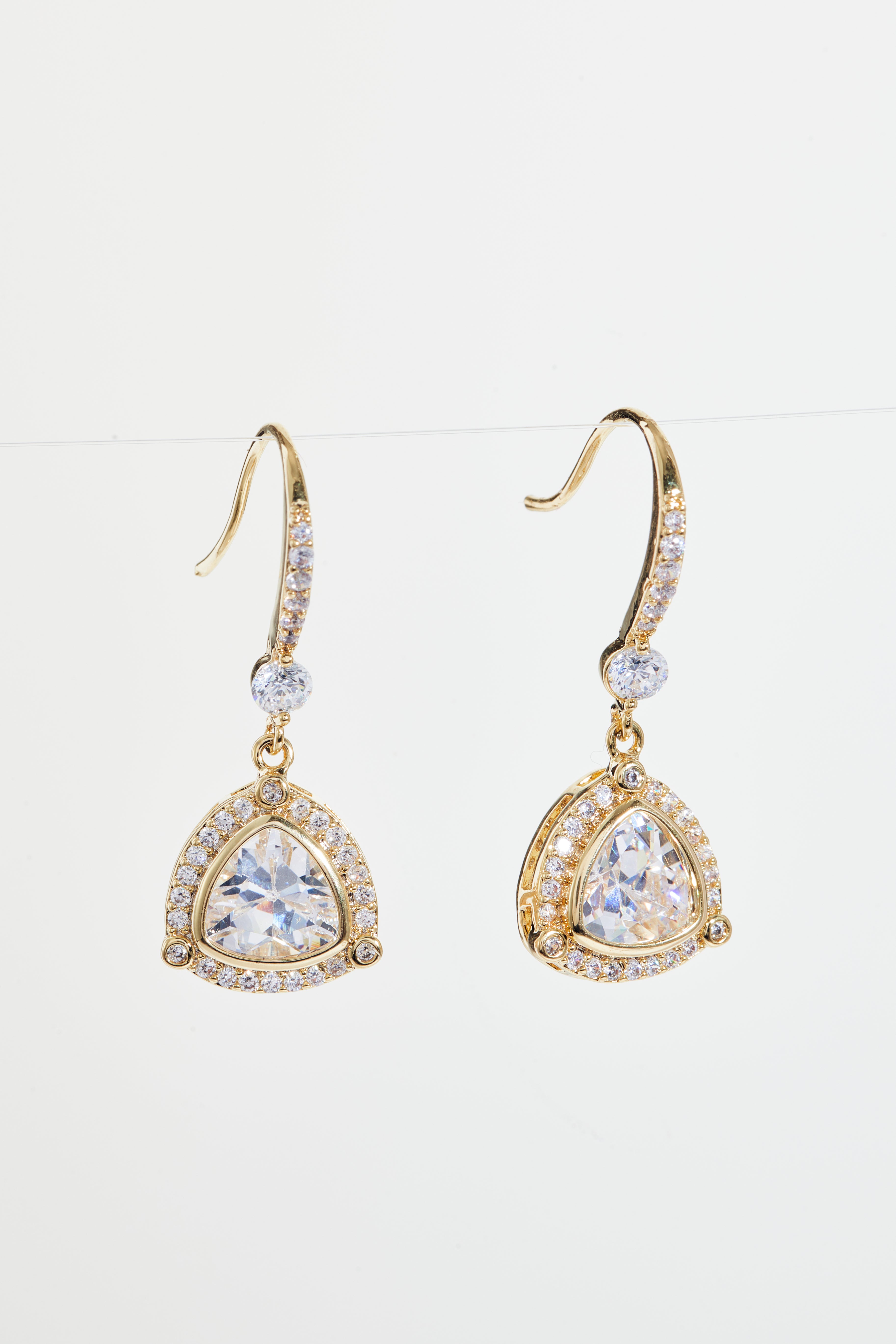 Gold-Plated Pear Halo CZ Drop Earrings for Women