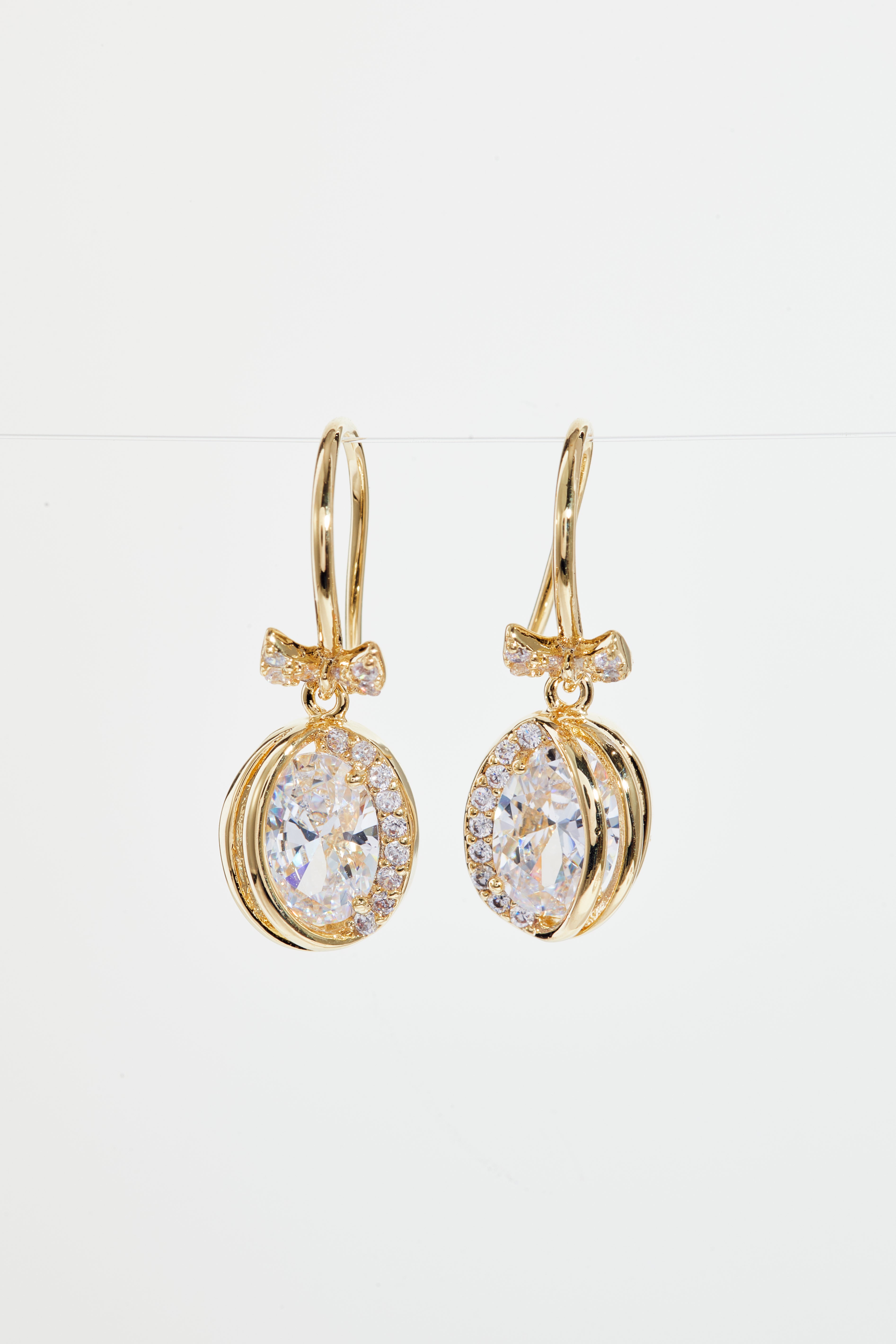 Gold-Plated Oval CZ Drop Earrings for Women