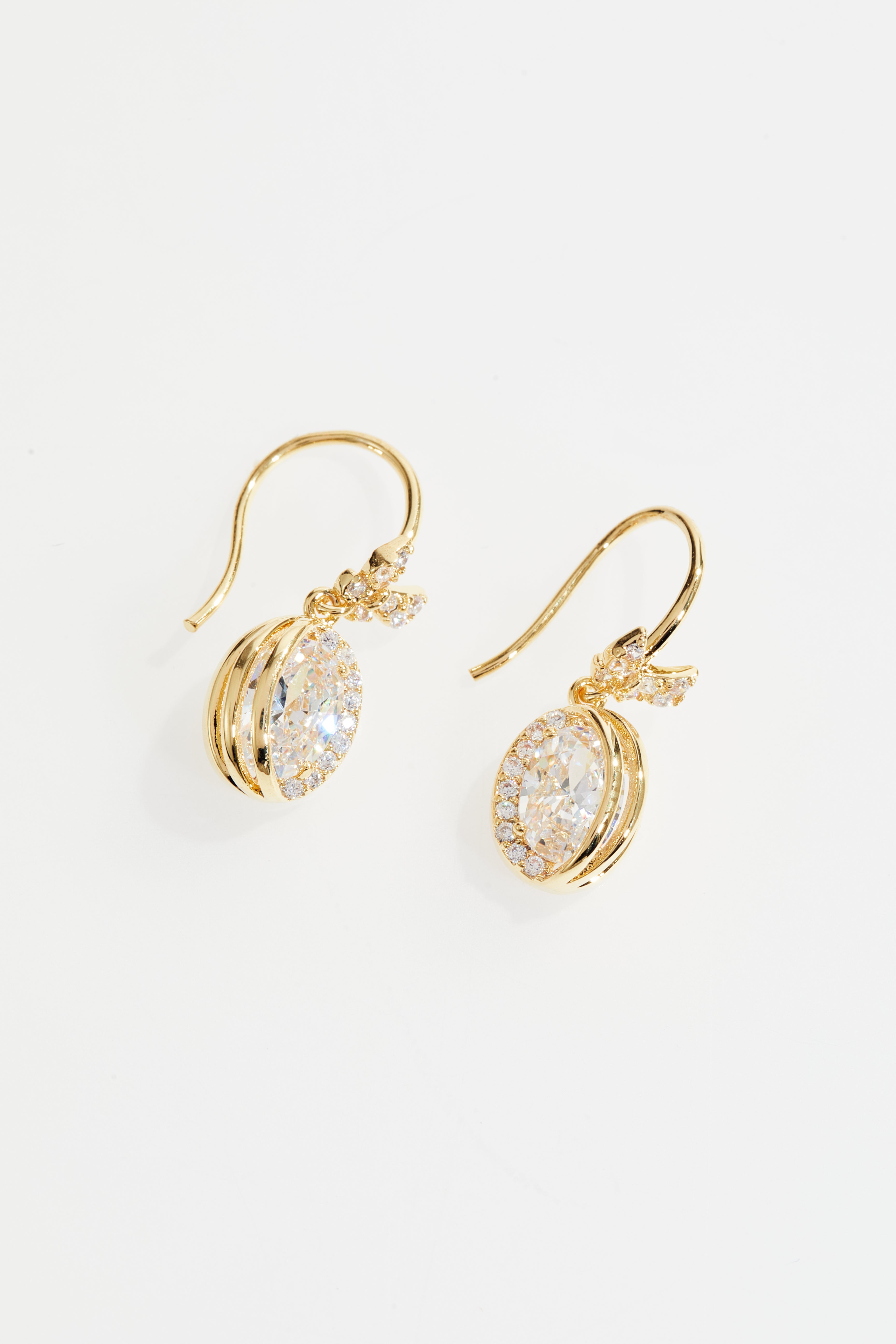 Gold-Plated Oval CZ Drop Earrings for Women