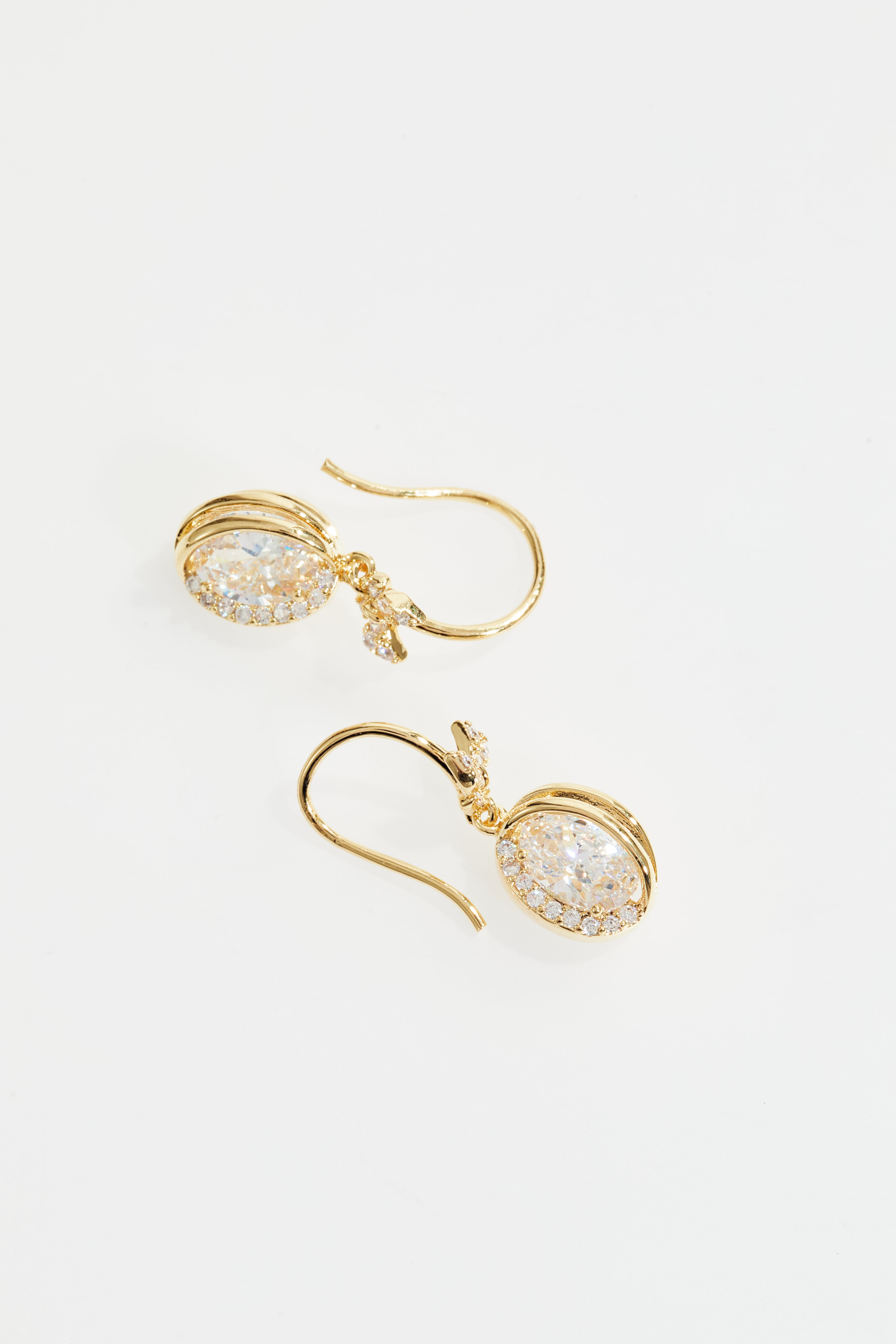 Gold-Plated Oval CZ Drop Earrings for Women