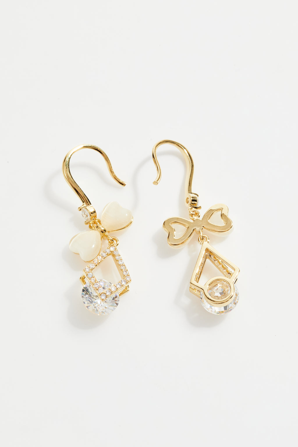 Gold-Plated White Bow CZ Drop Earrings for Women