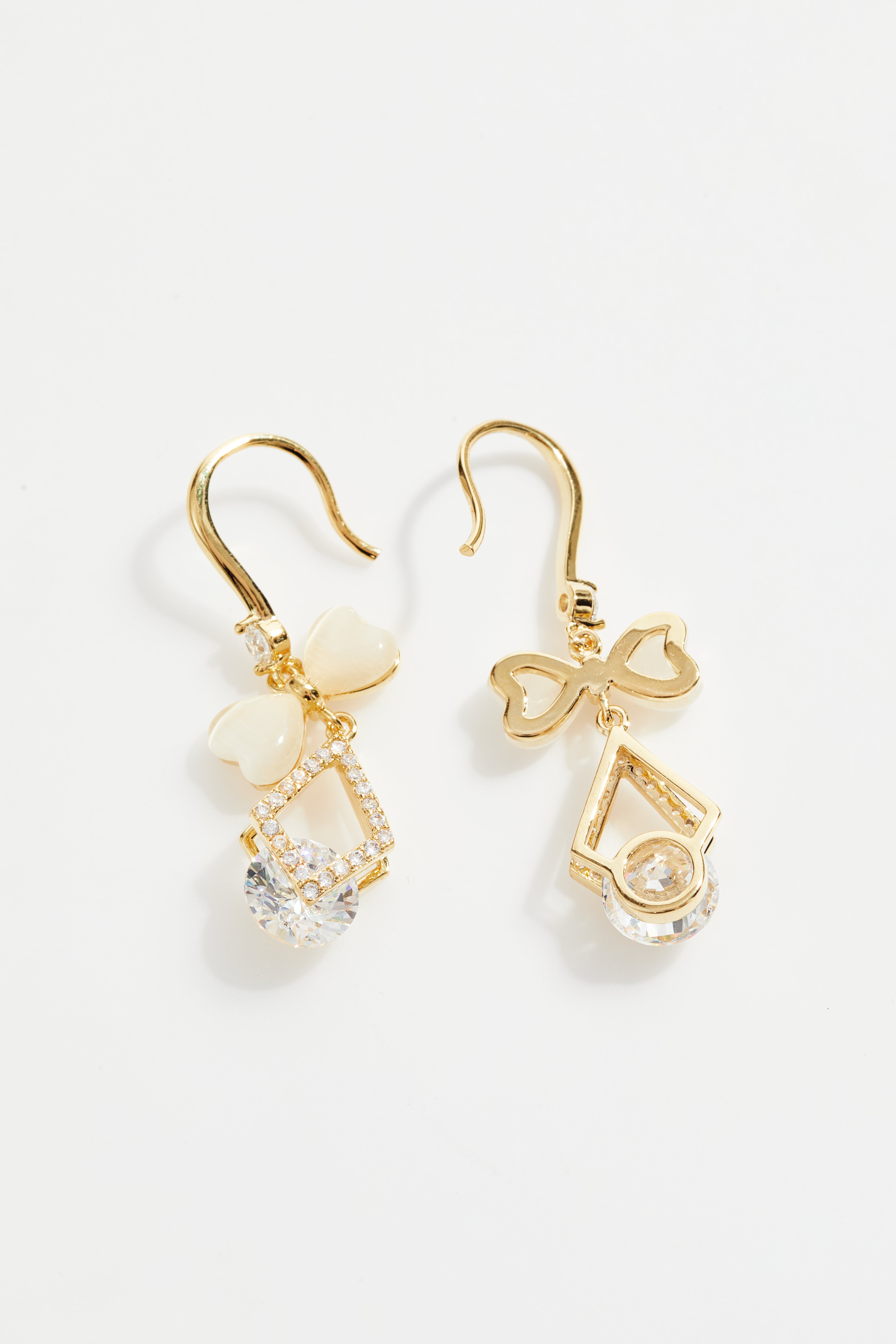Gold-Plated White Bow CZ Drop Earrings for Women