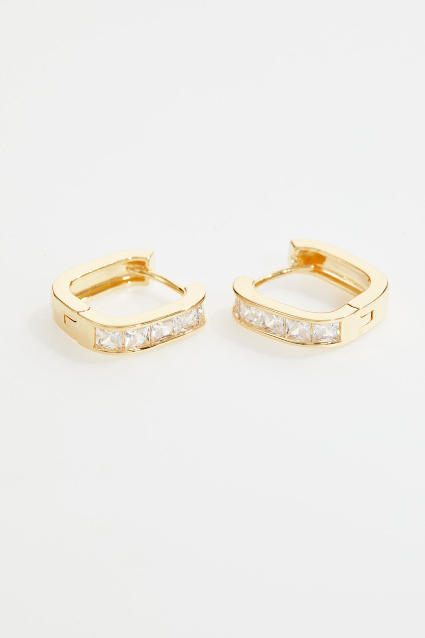 Gold-Plated Square Cubic Zirconia Huggie Hoop Earrings for Women