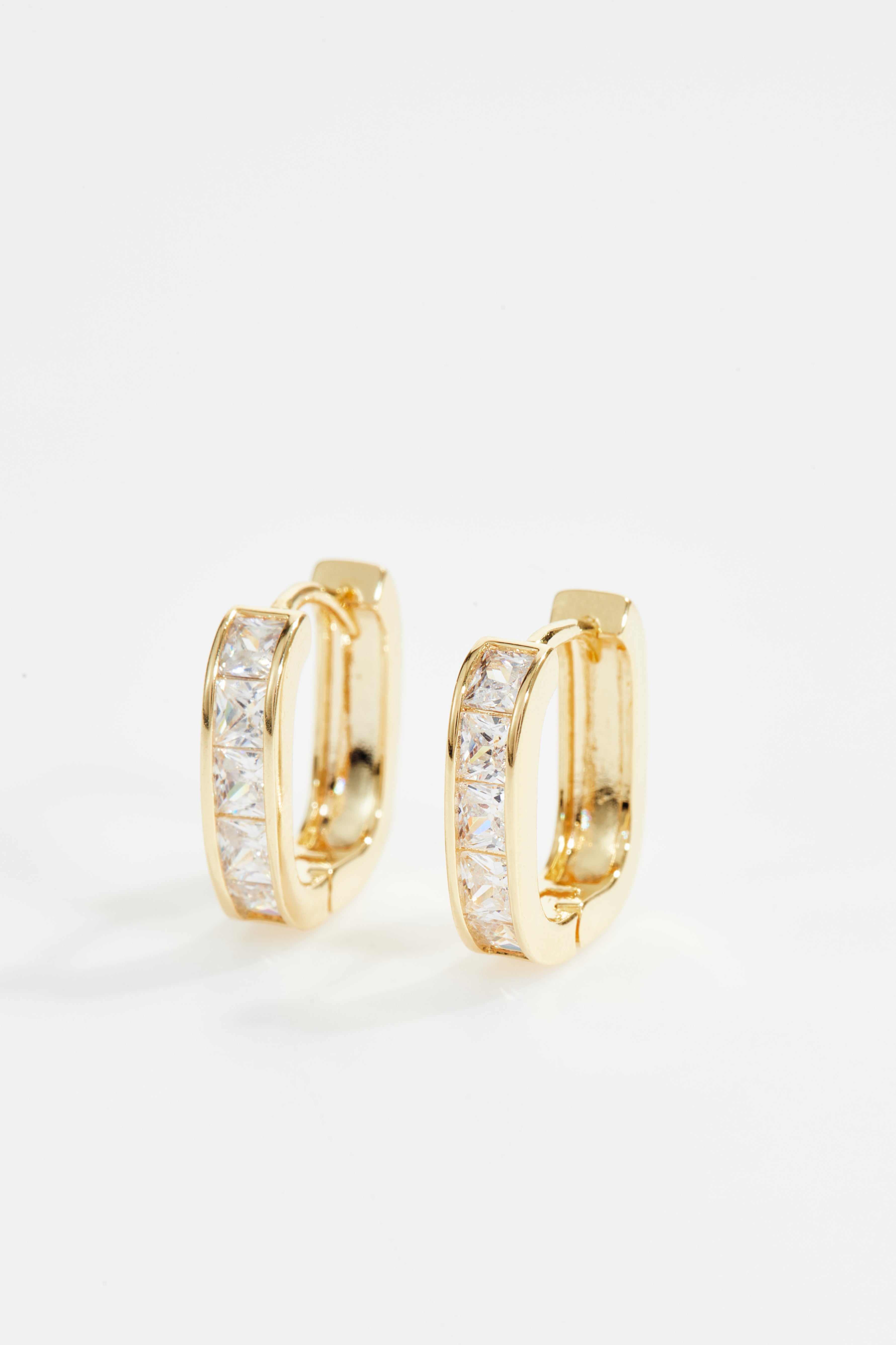 Gold-Plated Square Cubic Zirconia Huggie Hoop Earrings for Women