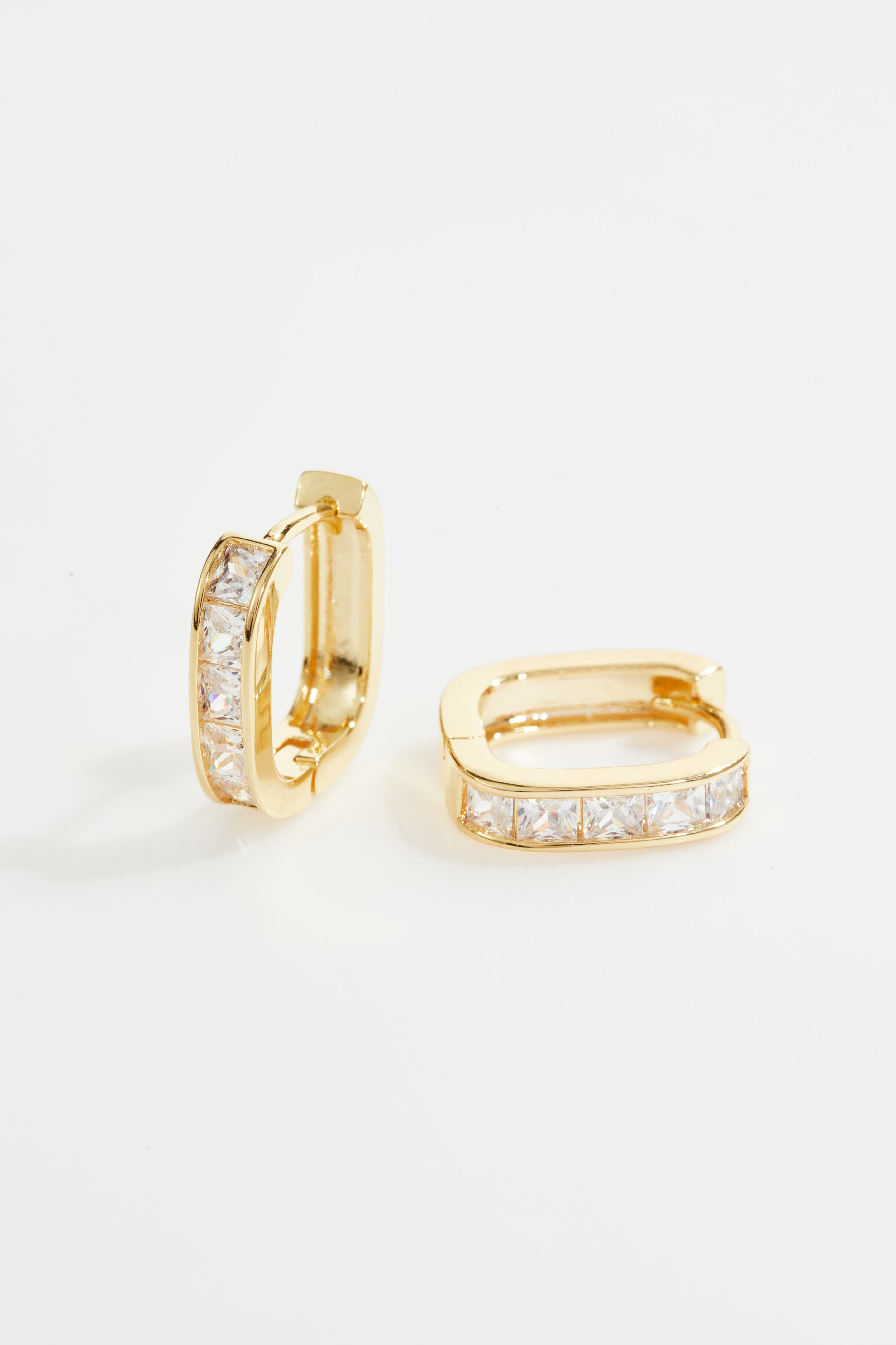 Gold-Plated Square Cubic Zirconia Huggie Hoop Earrings for Women