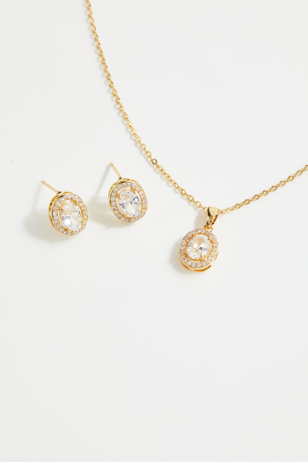 Gold-Plated Solitaire CZ Pendant Necklace & Earring Set for Women