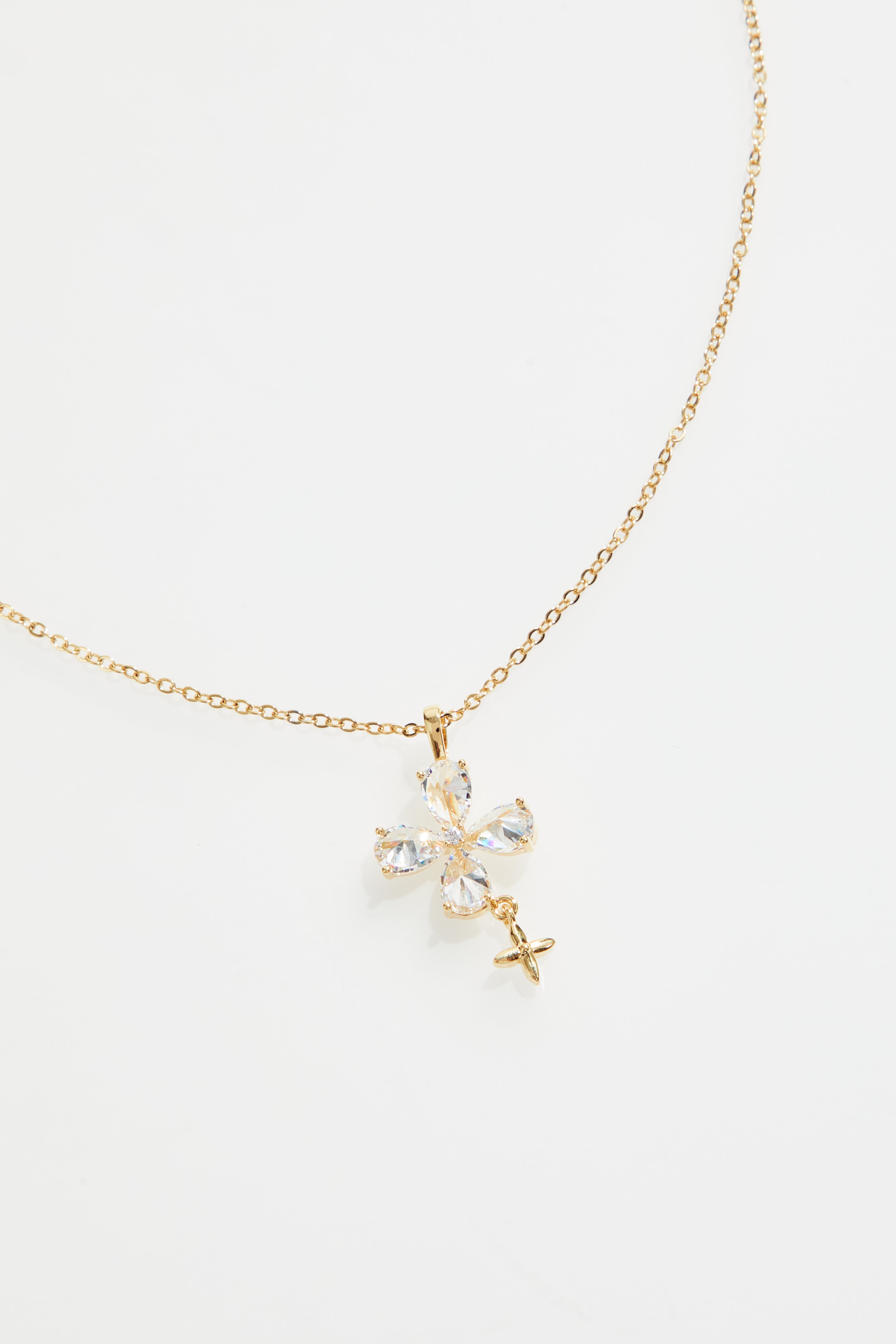 Gold-Plated Jeweled Cross Necklace & Stud Earrings Set for Women