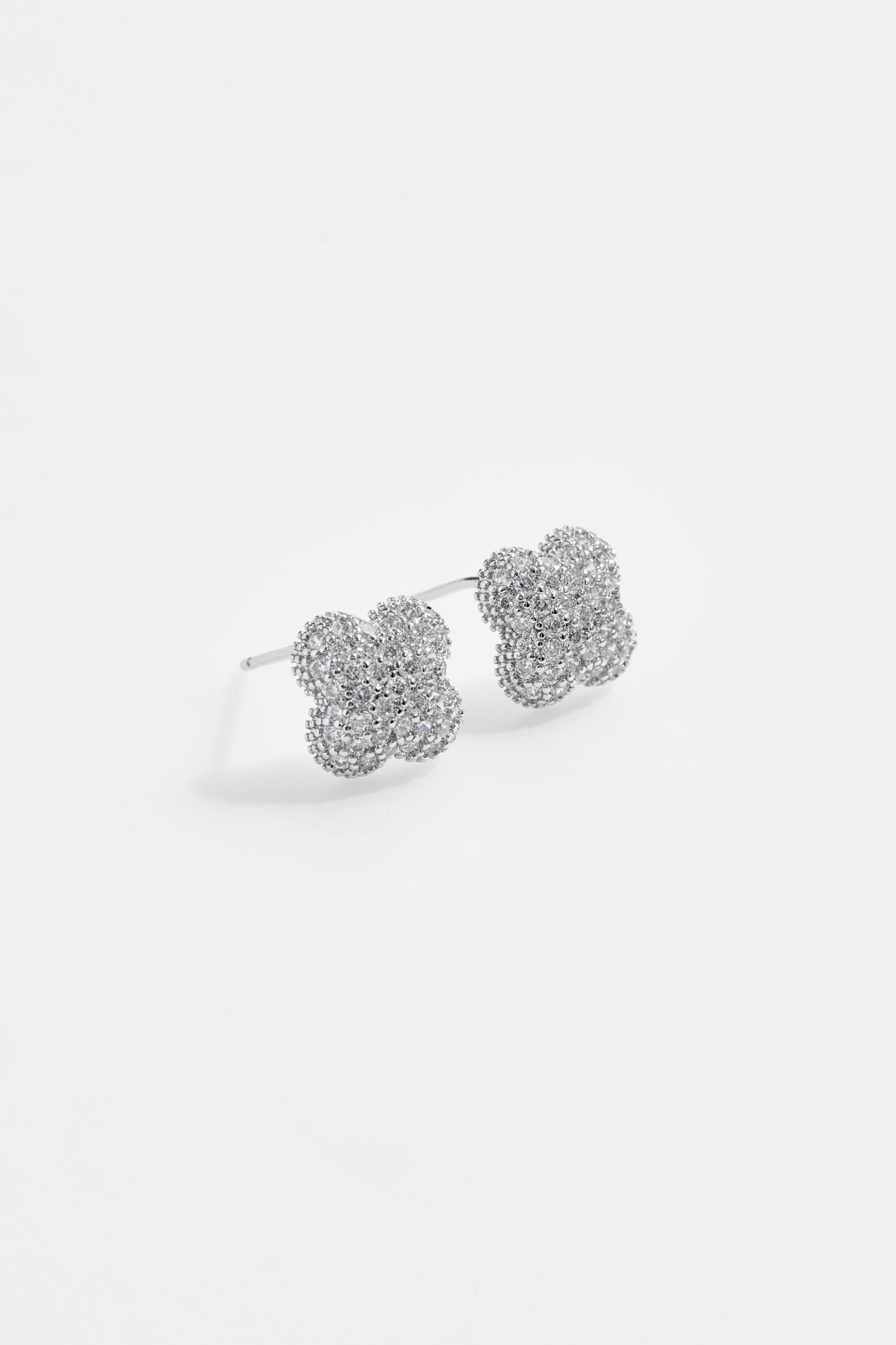 Silver-Plated CZ Floral Pendant Necklace & Earrings Set for Women