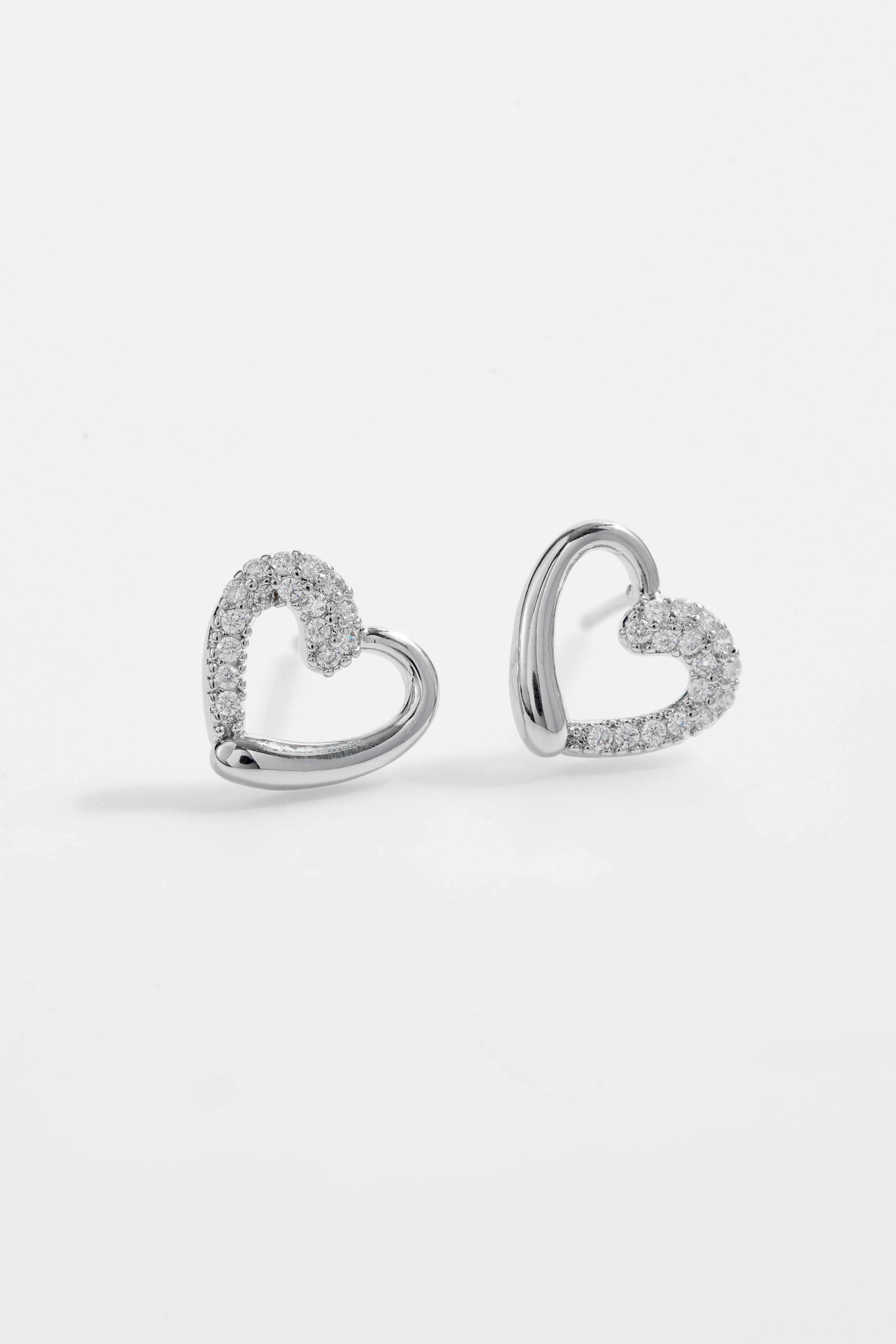 Silver-Plated Heart shaped Half CZ Necklace and Earrings set for Women