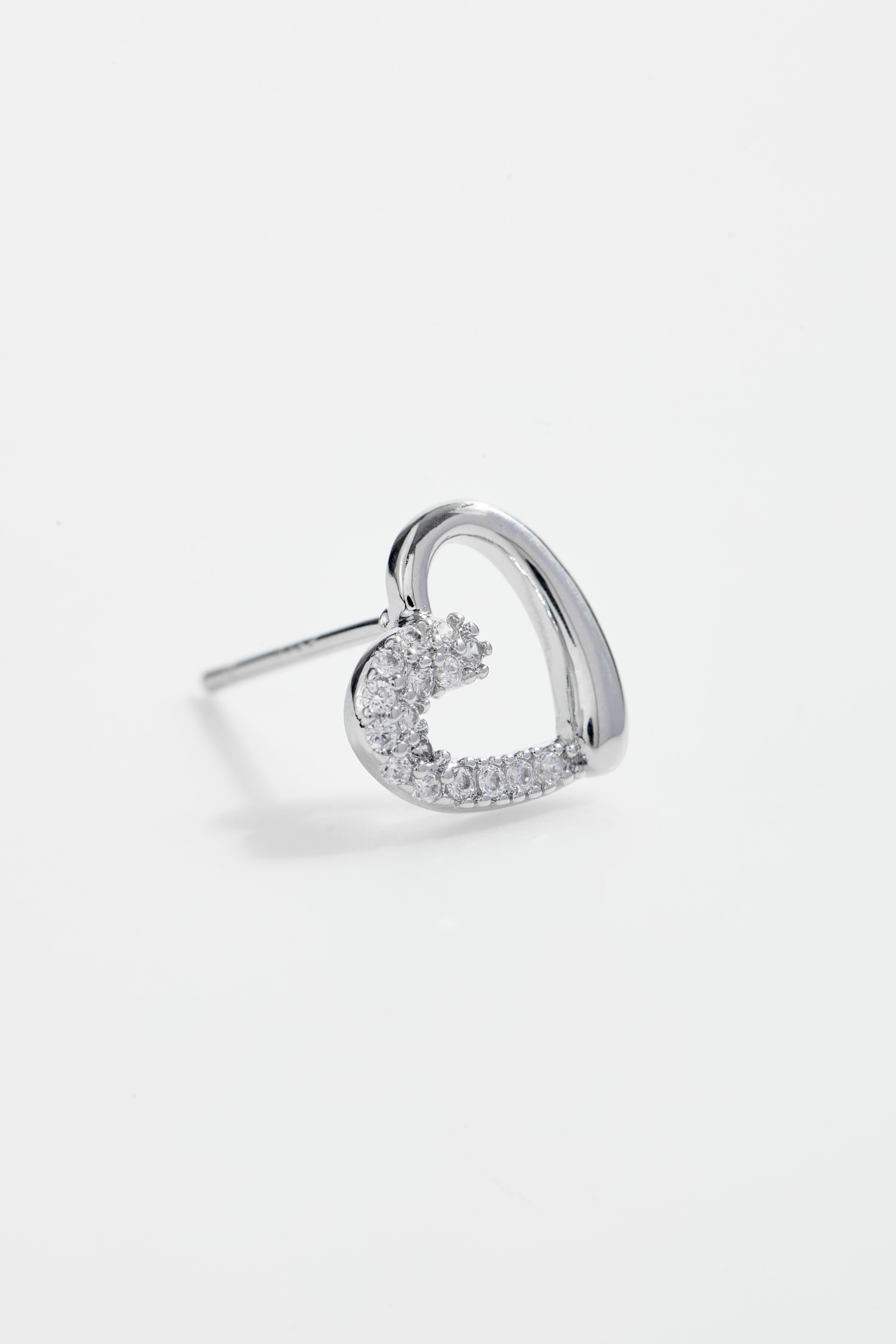 Silver-Plated Heart shaped Half CZ Necklace and Earrings set for Women