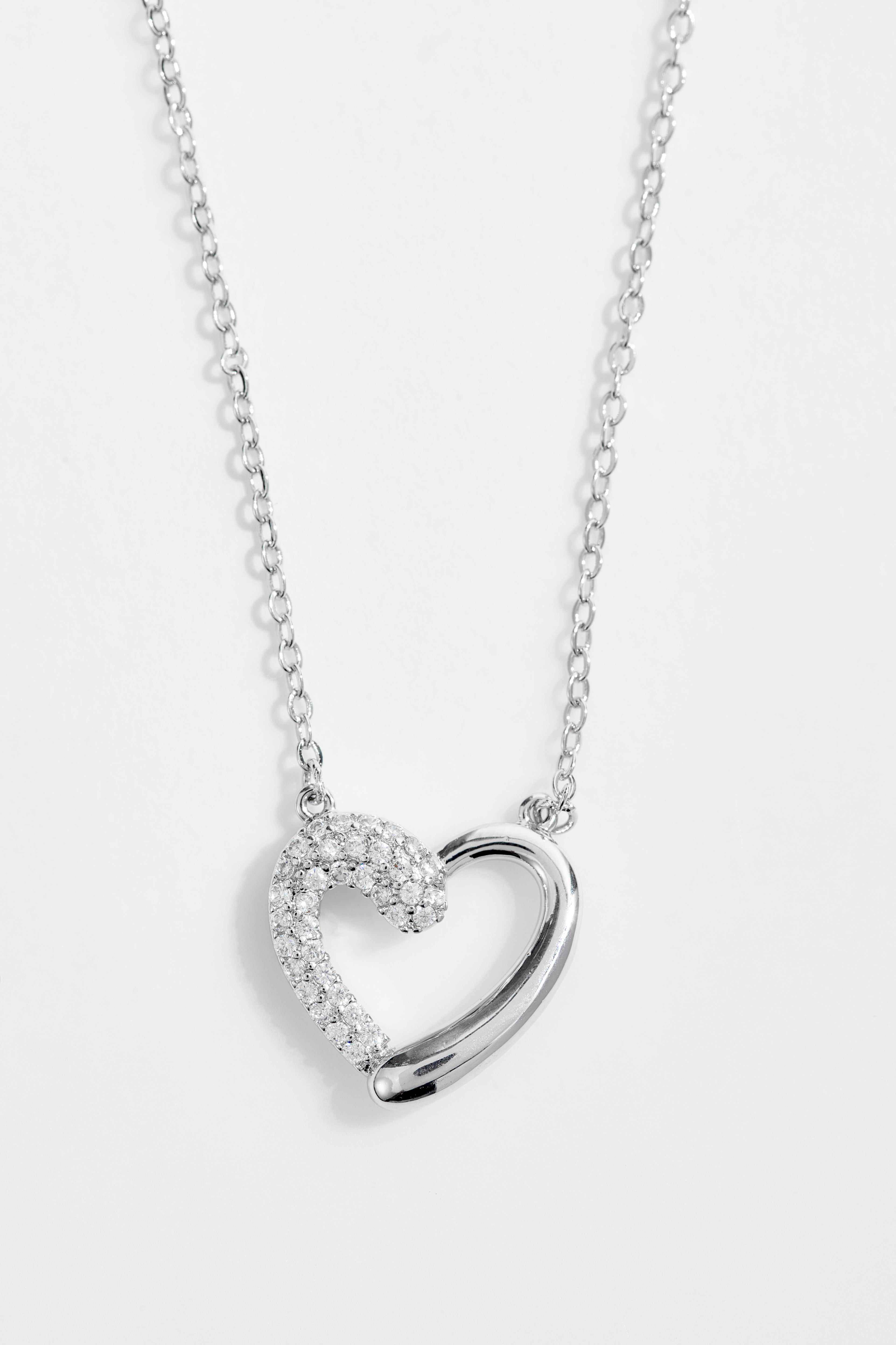 Silver-Plated Heart shaped Half CZ Necklace and Earrings set for Women