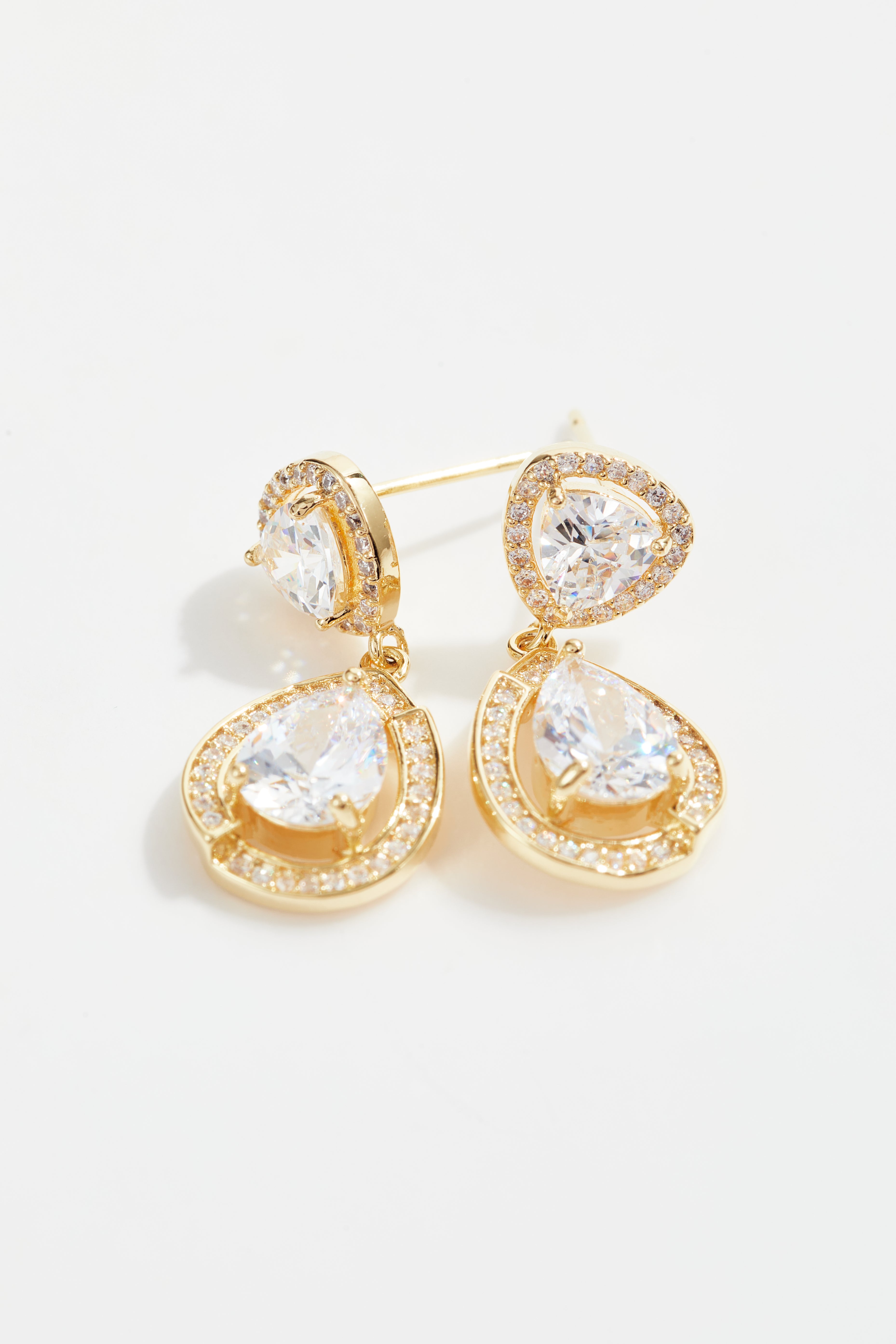 Gold-Plated Teardrop CZ Necklace & Earrings Set for Women