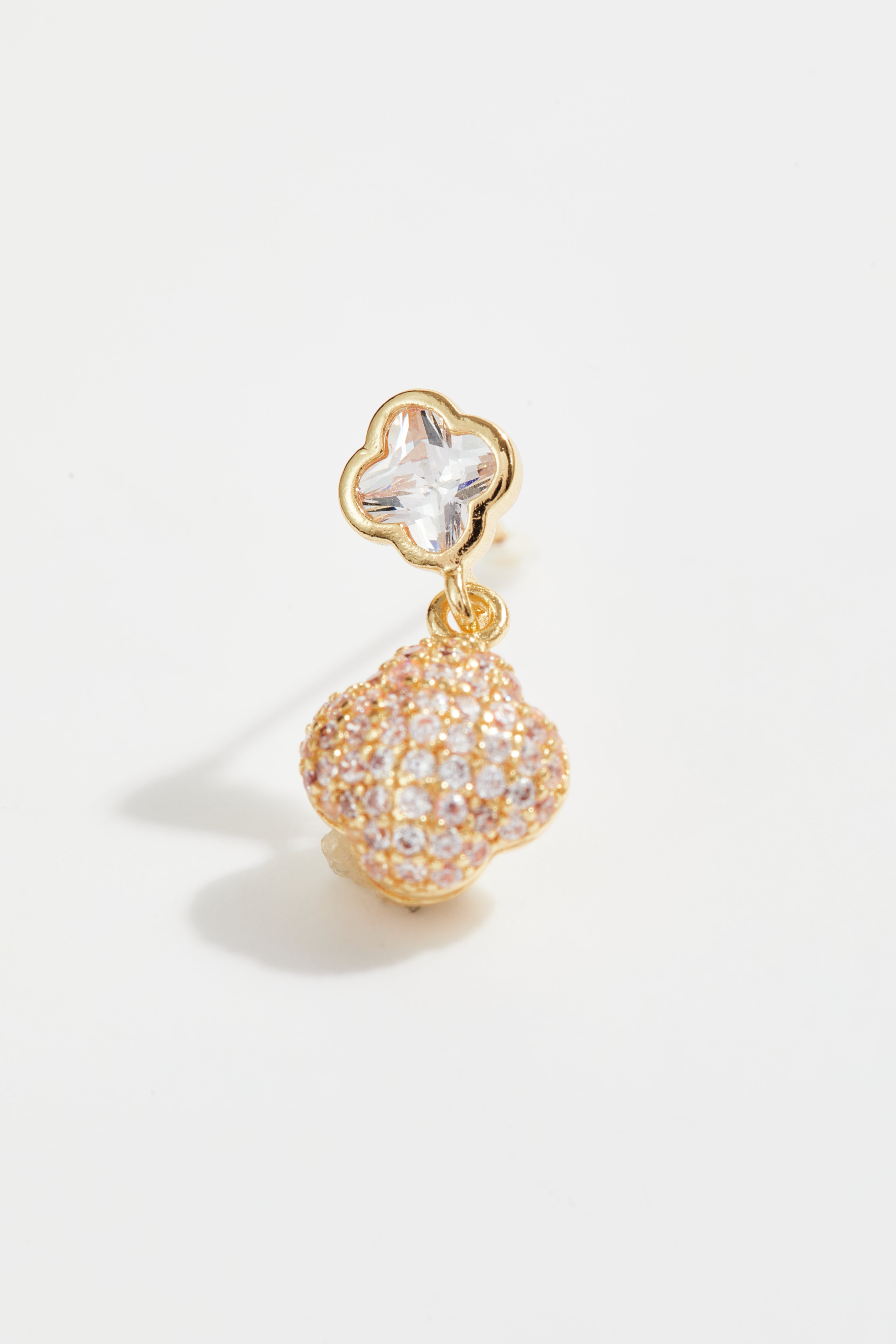 Gold-Plated Clover CZ Necklace & Earrings Set for Women