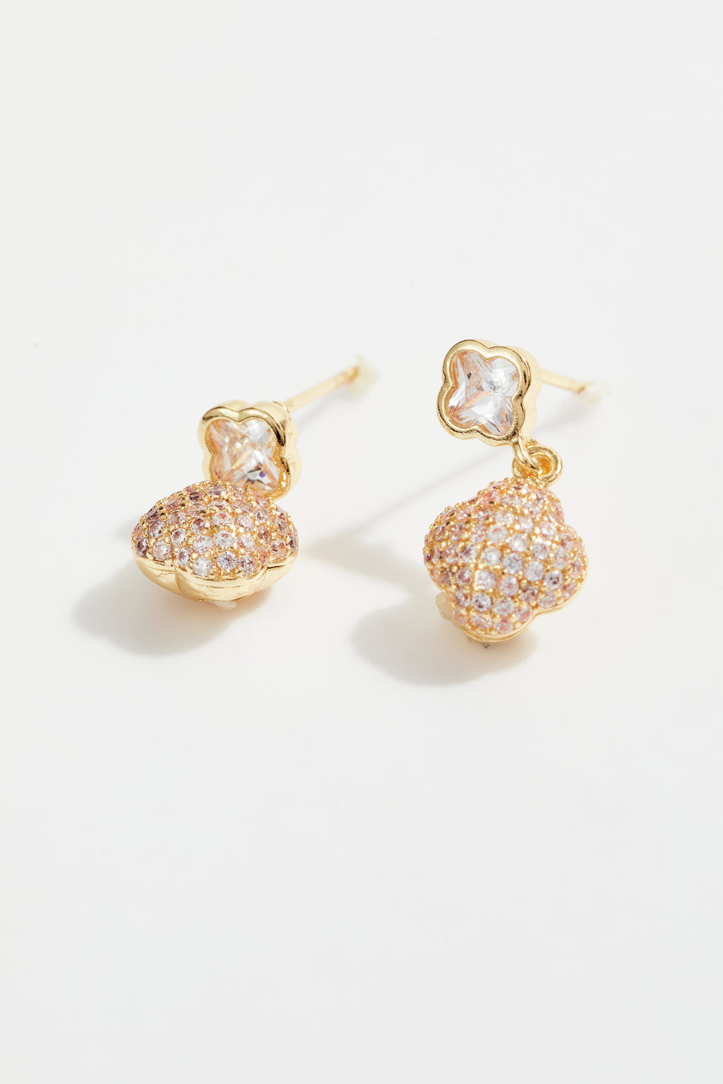 Gold-Plated Clover CZ Necklace & Earrings Set for Women