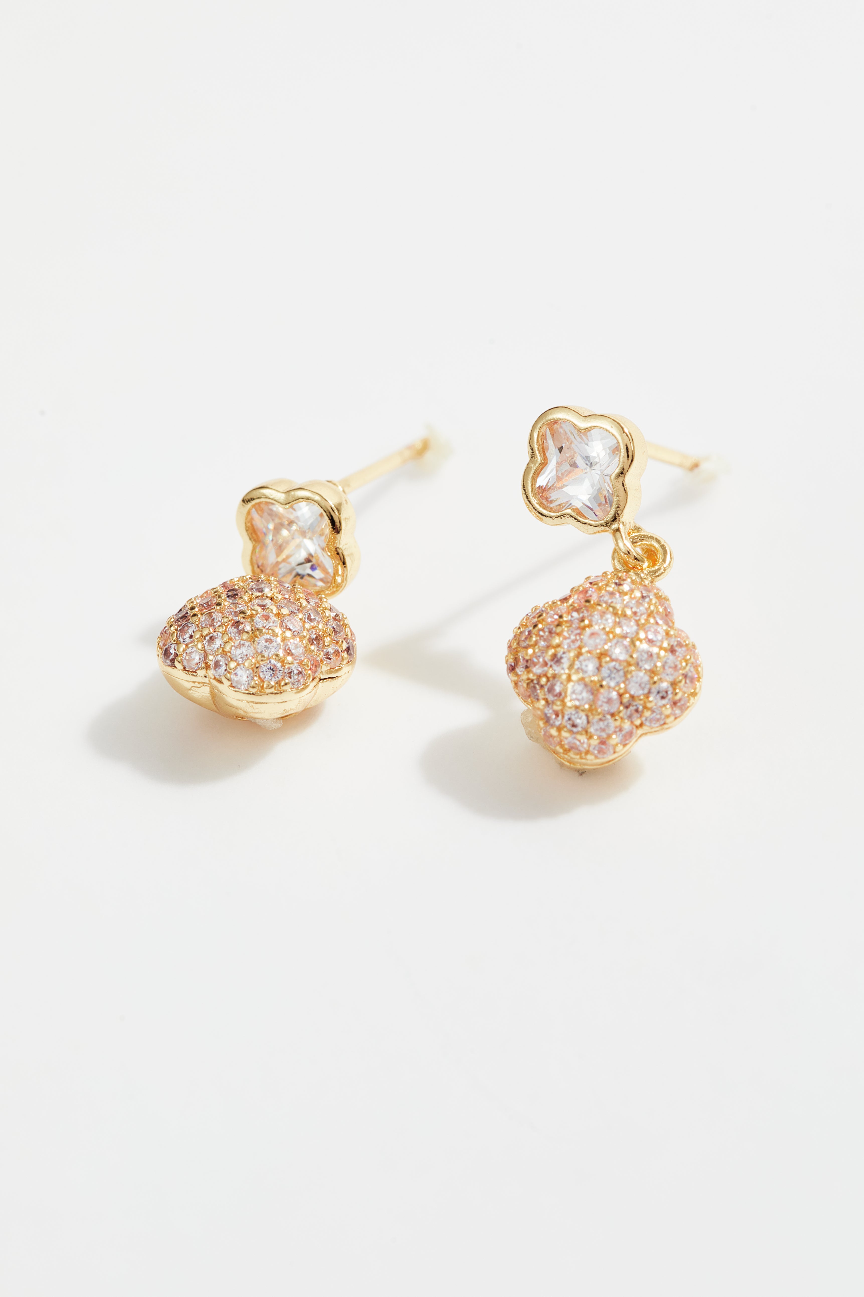 Gold-Plated Clover CZ Necklace & Earrings Set for Women