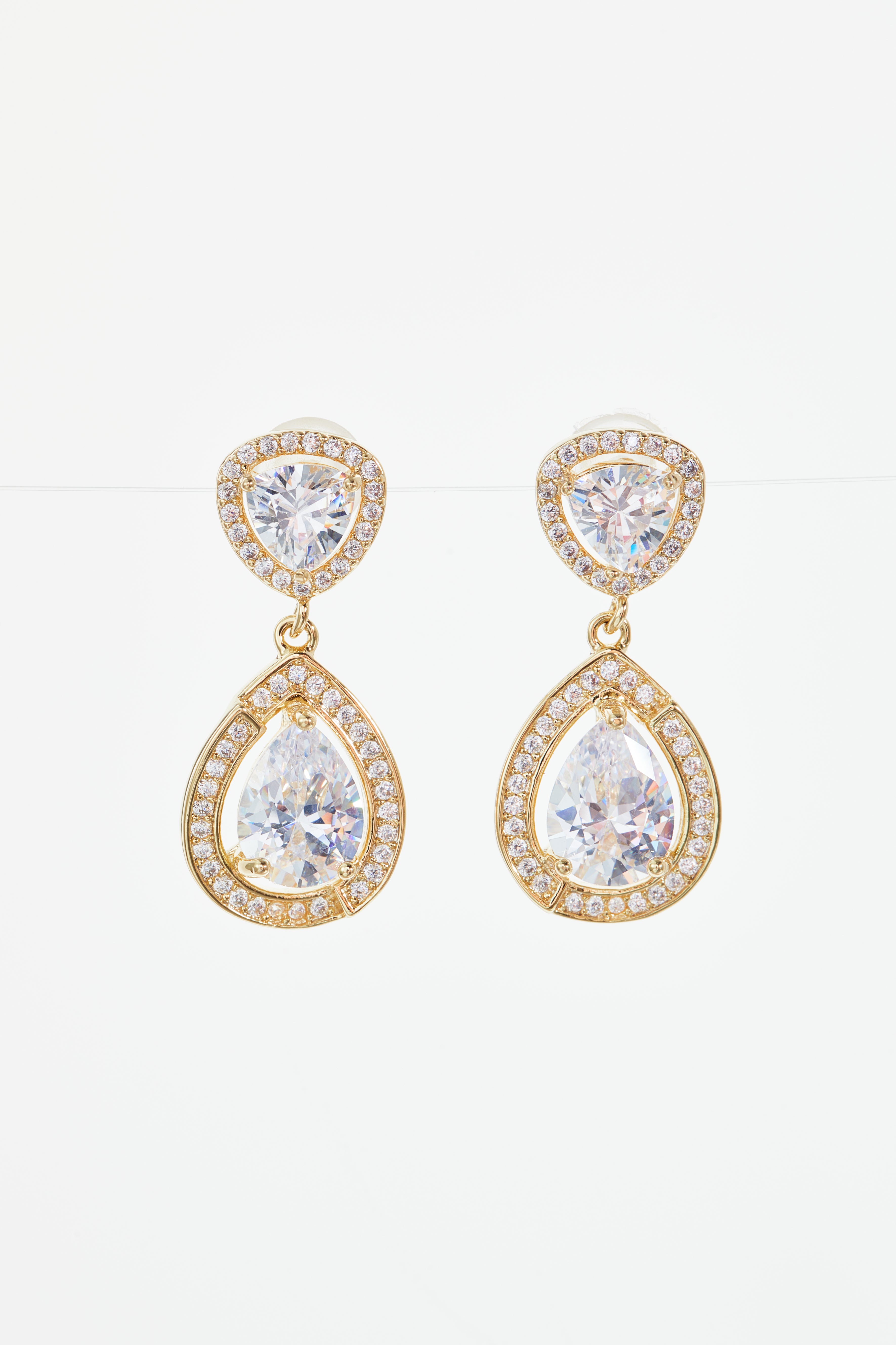 Gold-Plated Teardrop CZ Necklace & Earrings Set for Women