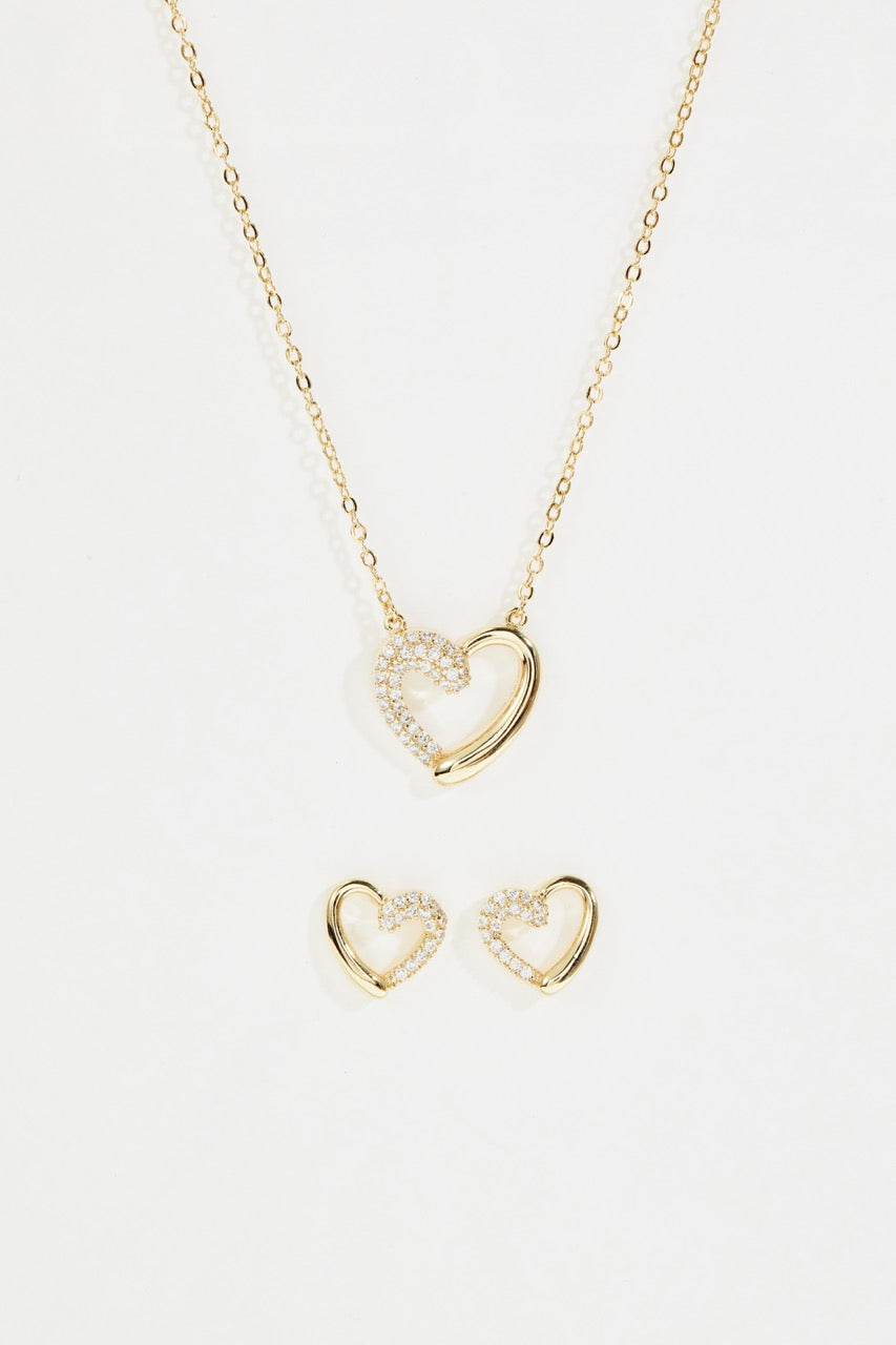 Gold-Plated Heart Necklace and Earring set for Women