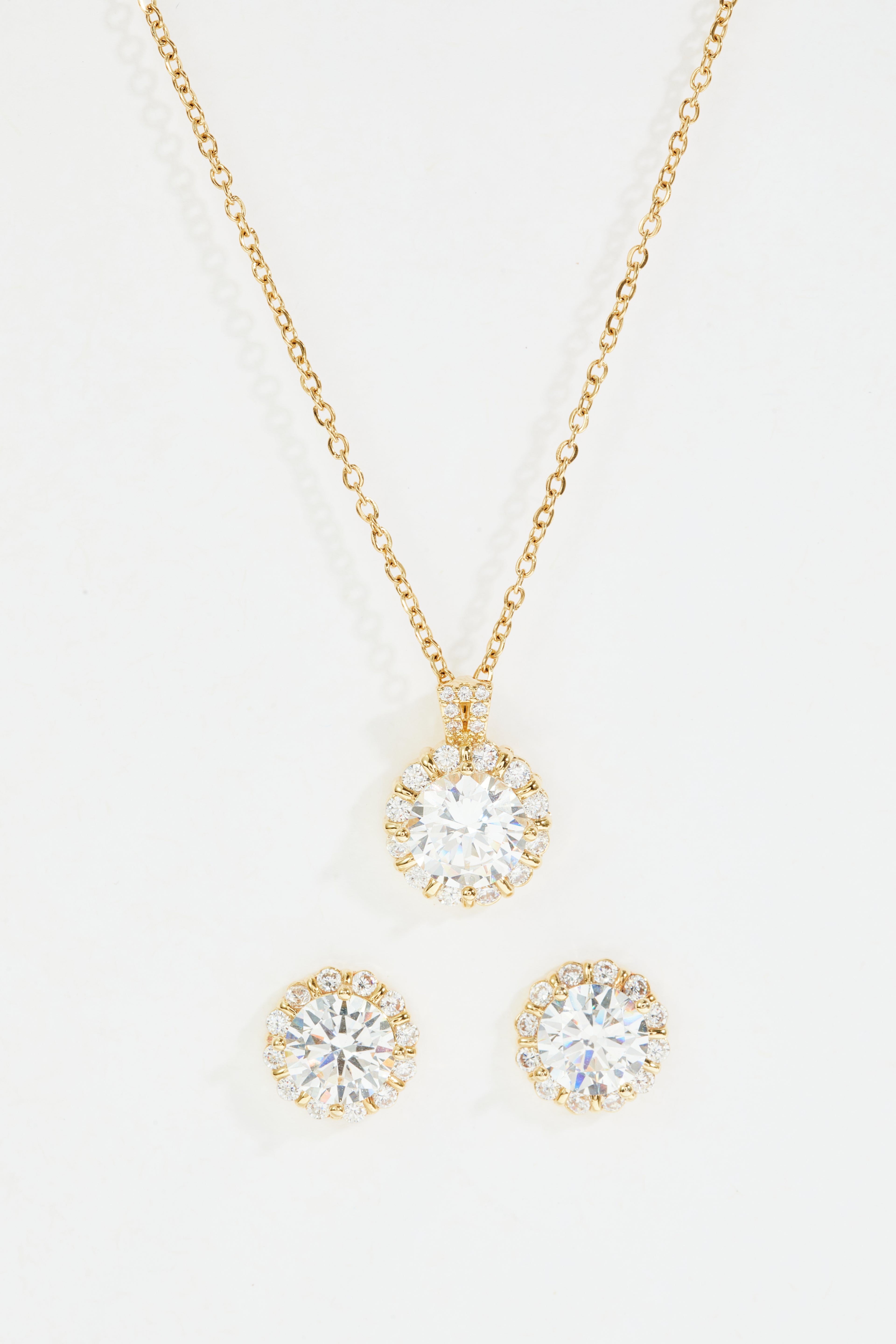 Gold-Plated Crystal Floating Necklace and matching stud earrings set for Women