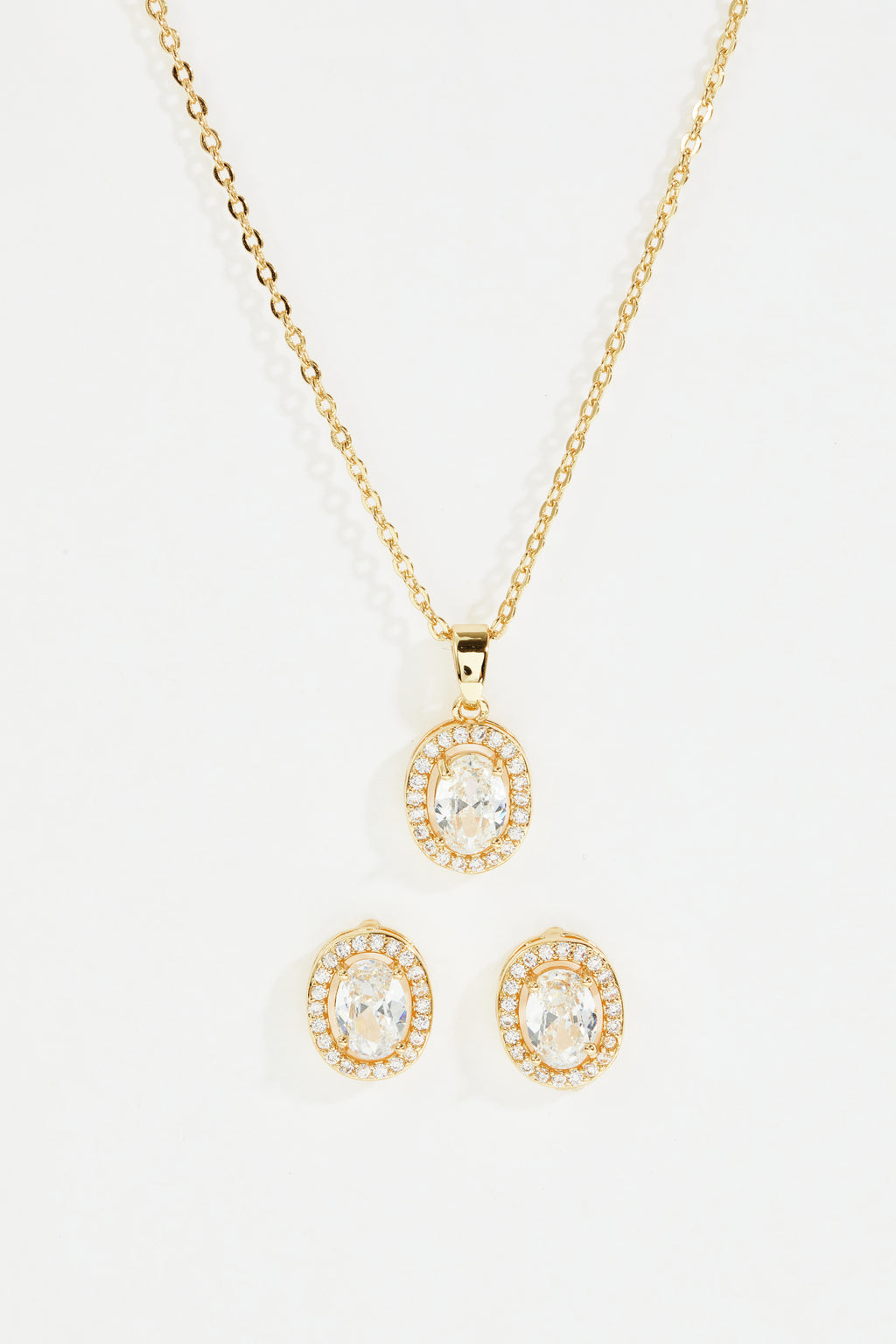 Gold-Plated Solitaire CZ Pendant Necklace & Earring Set for Women