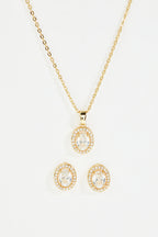 Gold-Plated Solitaire CZ Pendant Necklace & Earring Set for Women