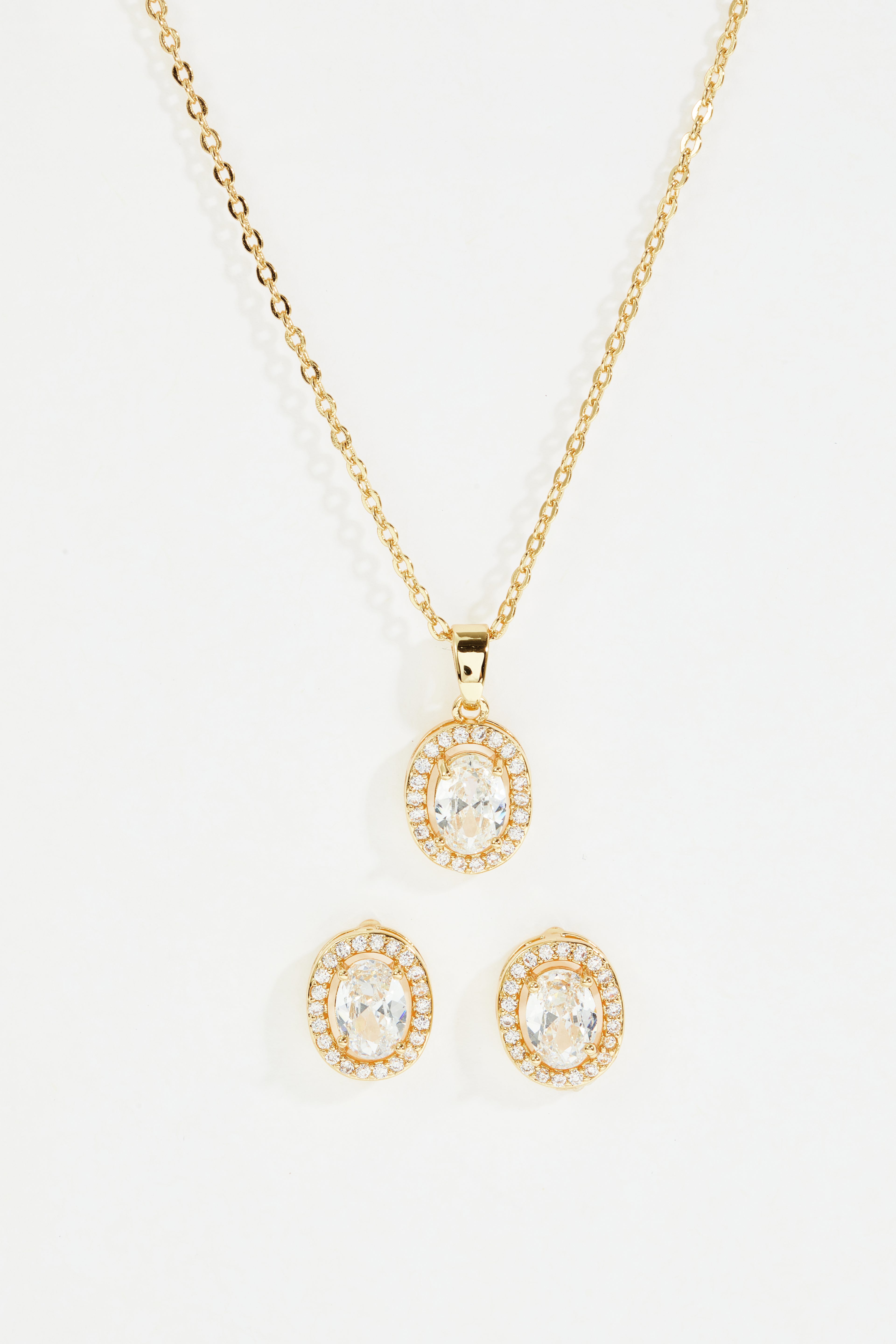 Gold-Plated Solitaire CZ Pendant Necklace & Earring Set for Women