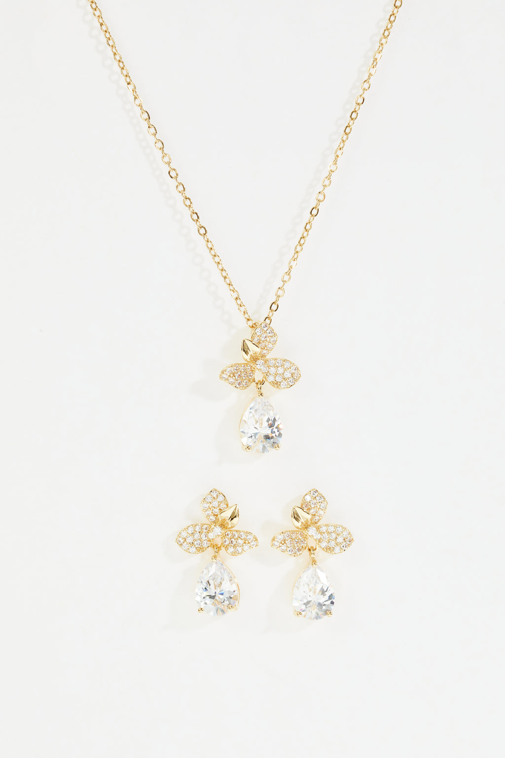 Gold-Plated CZ Necklace & Earrings Set for Women