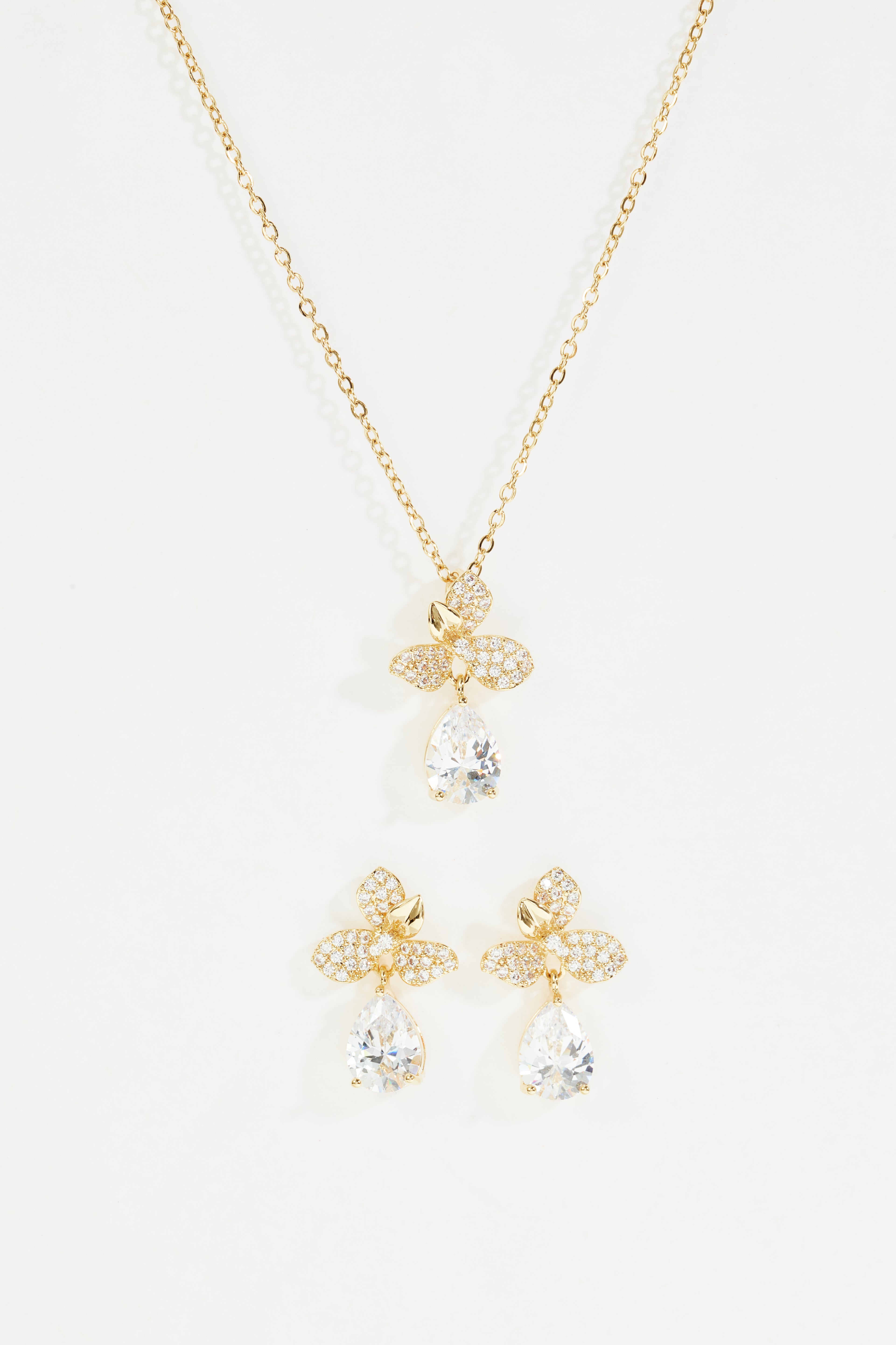 Gold-Plated CZ Necklace & Earrings Set for Women