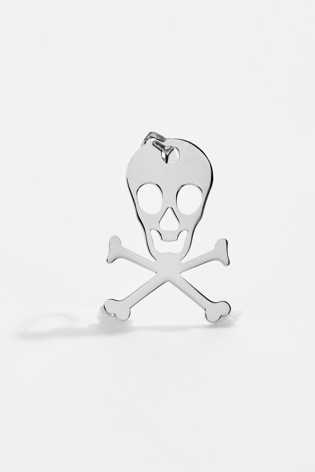 Stainless steel skull and crossbones pendant.