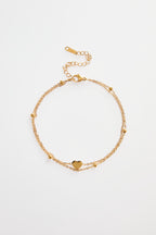 Gold-Plated Double-Layer Heart Charm Anklet