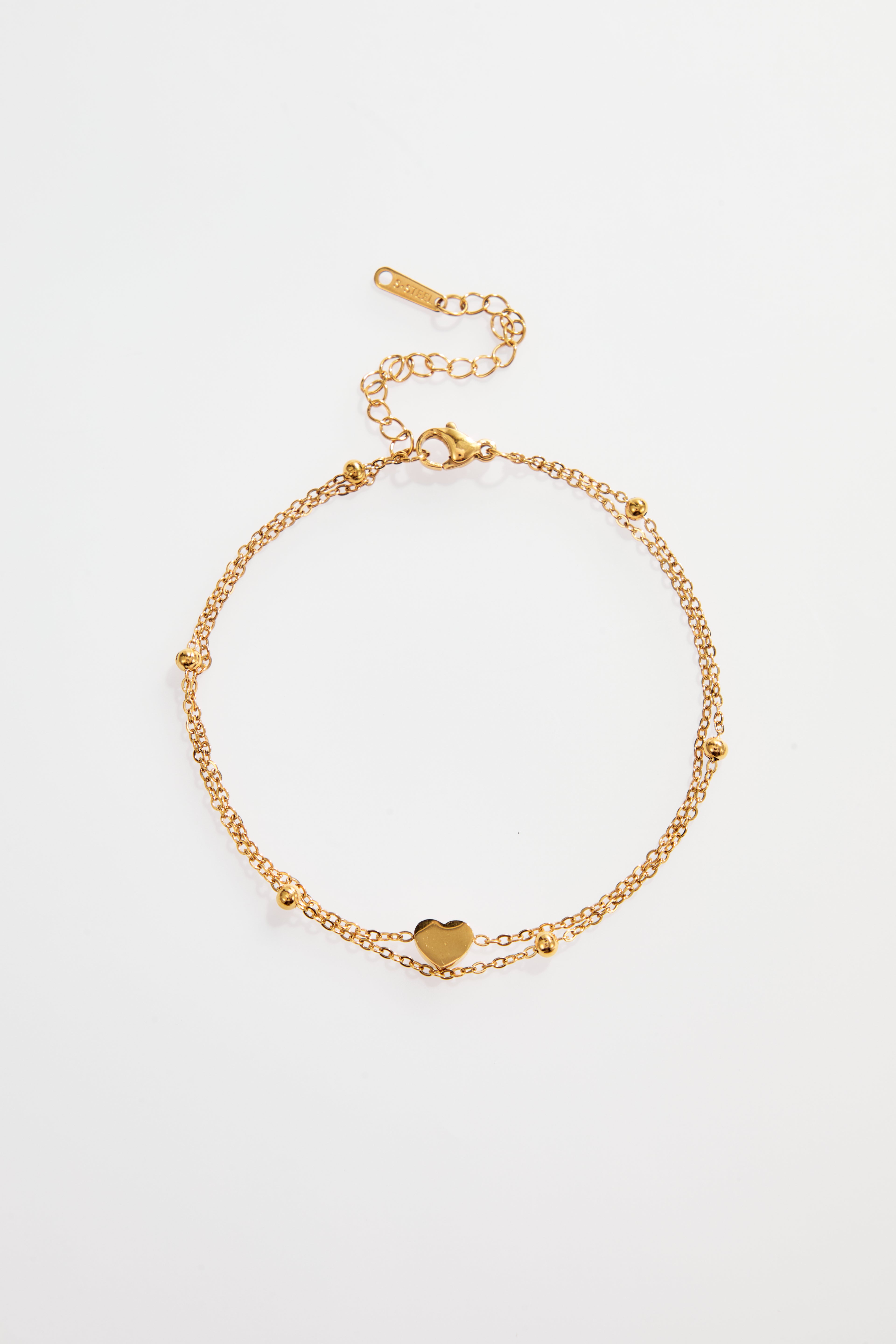 Gold-Plated Double-Layer Heart Charm Anklet