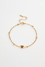 Gold-Plated Double-Layer Heart Charm Anklet