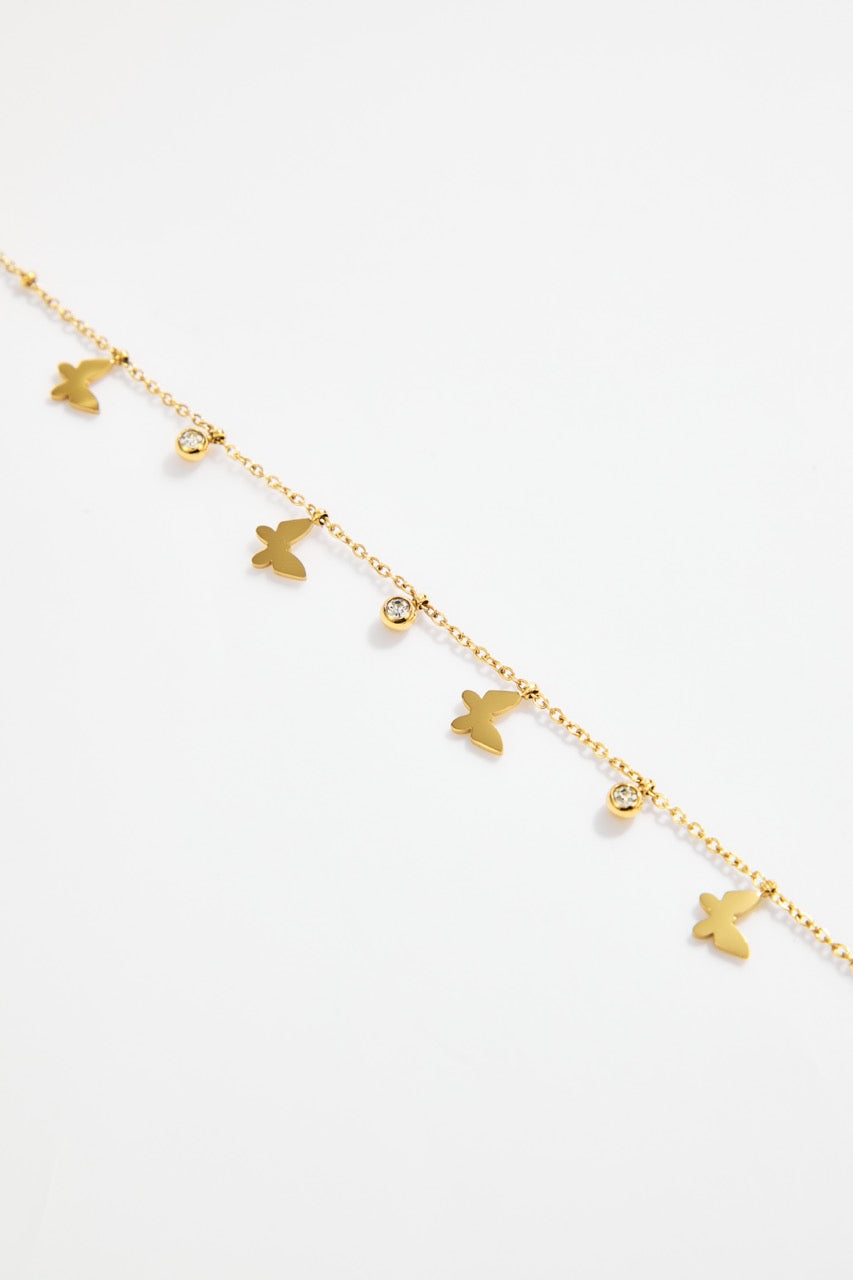 Gold-Plated Butterfly Charm & Crystal Bracelet