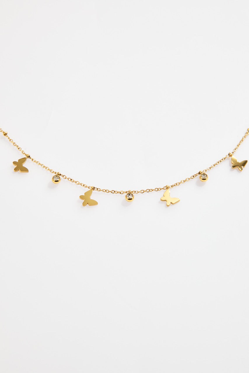 Gold-Plated Butterfly Charm & Crystal Bracelet