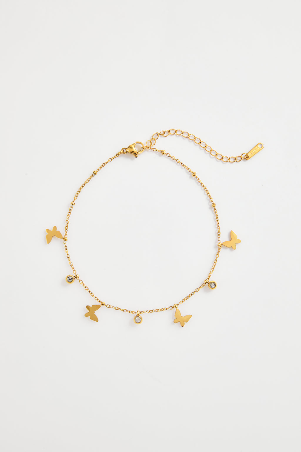 Gold-Plated Butterfly Charm & Crystal Bracelet