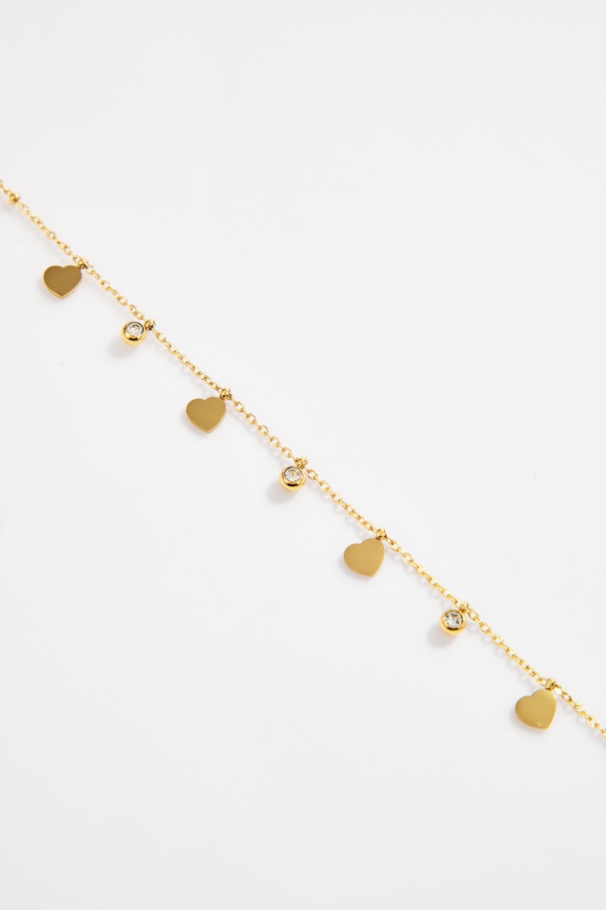 Gold-Plated Heart Charm & Crystal Drop Bracelet