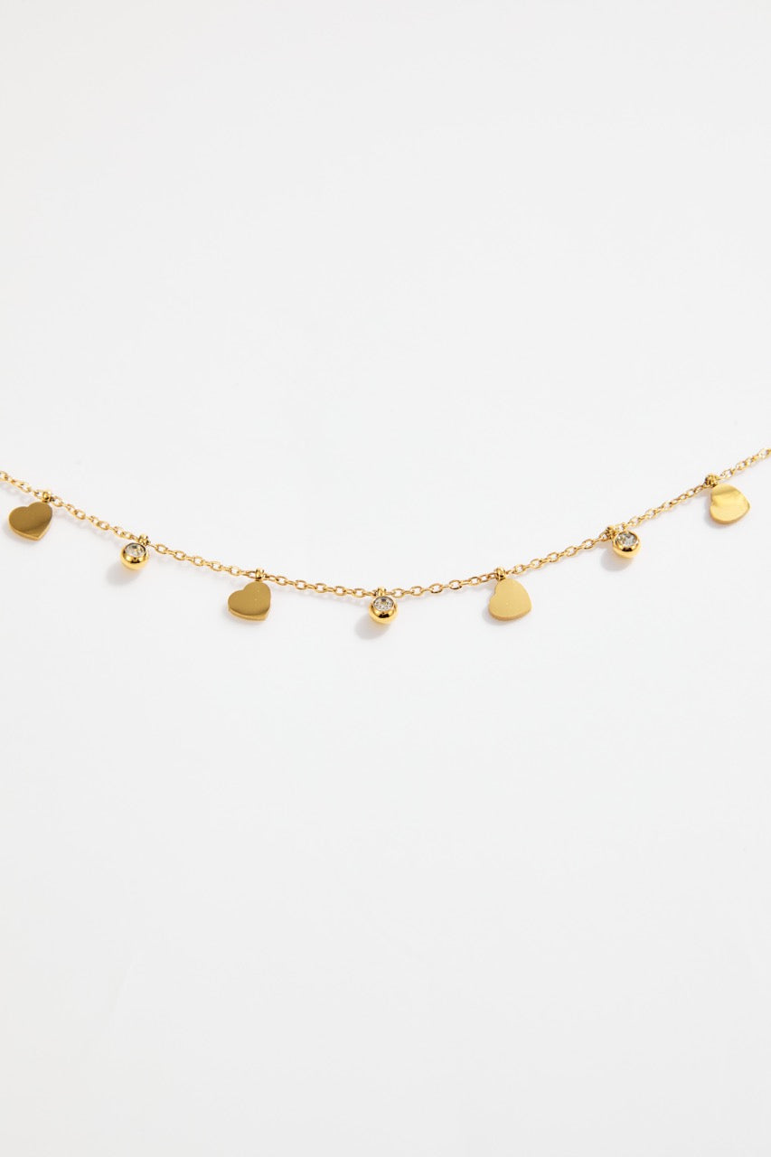 Gold-Plated Heart Charm & Crystal Drop Bracelet