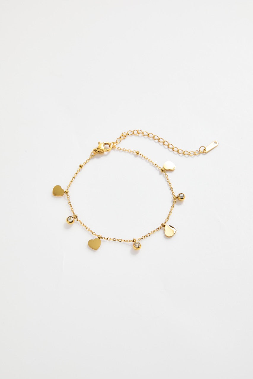Gold-Plated Heart Charm & Crystal Drop Bracelet