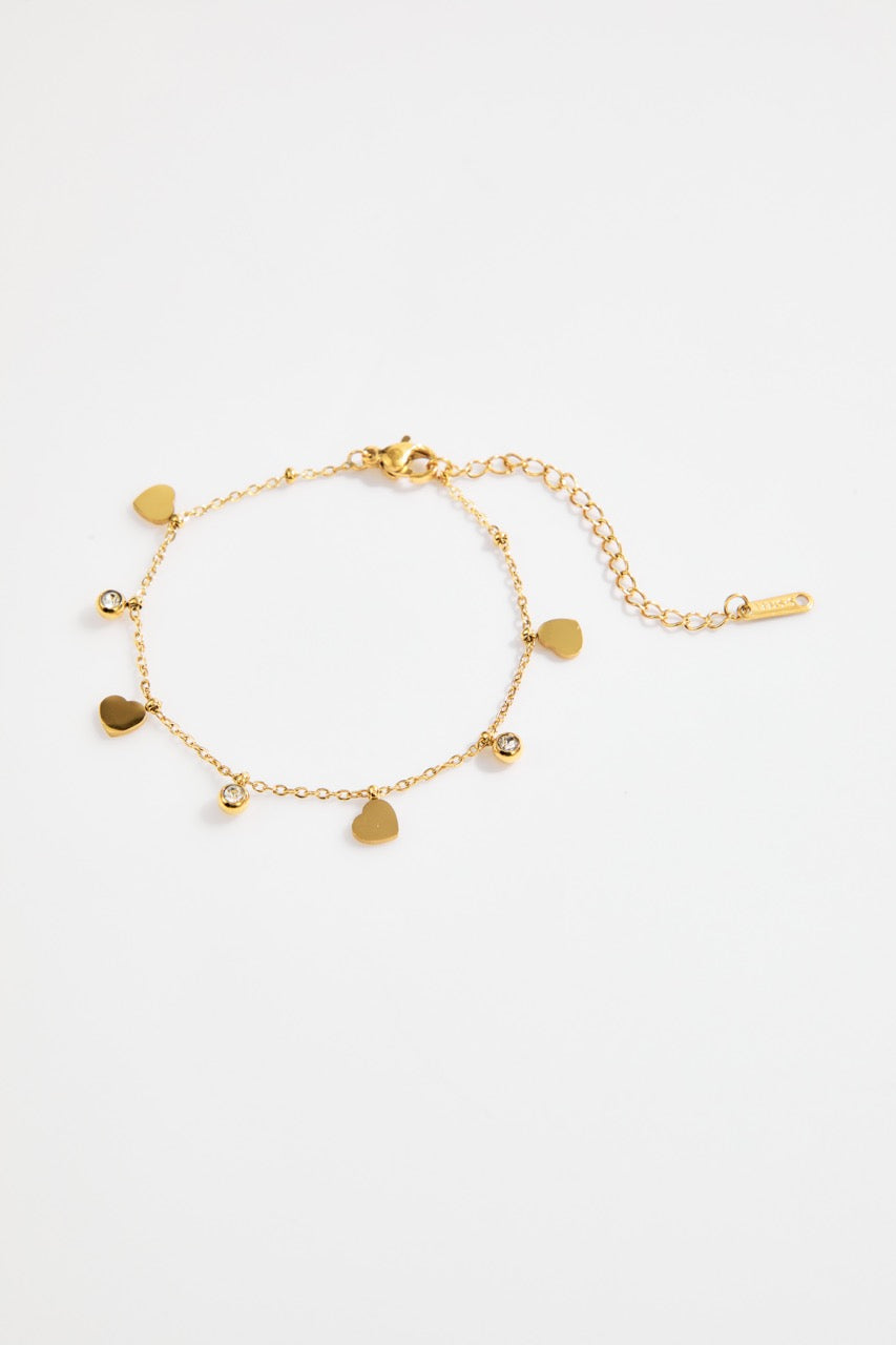 Gold-Plated Heart Charm & Crystal Drop Bracelet