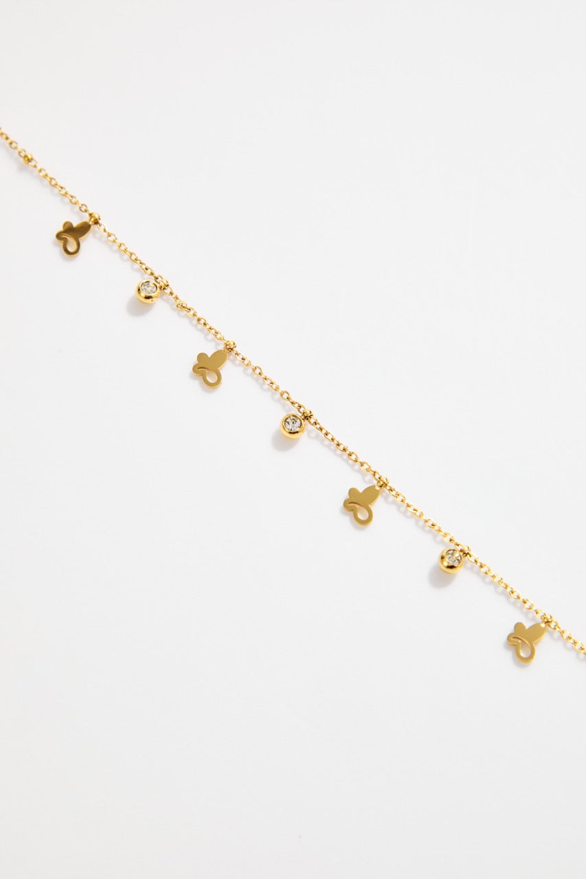 Gold-Plated Butterfly & Heart CZ Charm Bracelet